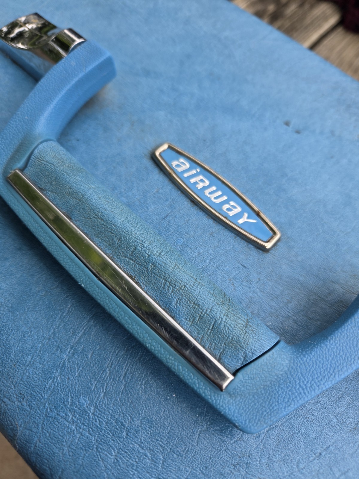 Vintage Blue Airway Hard Sided Travel vanity Train case Luggage Mirror Tray