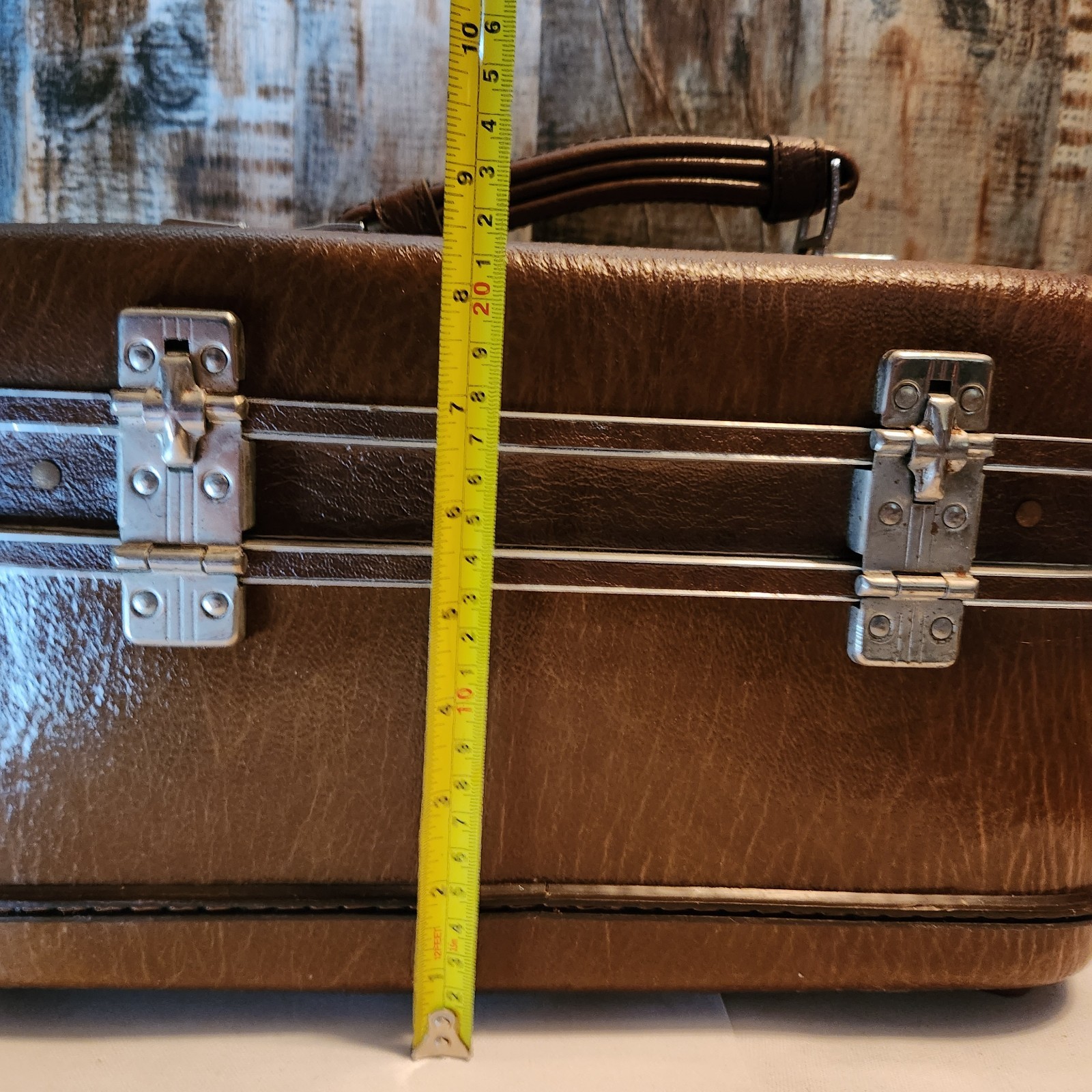 Airway Train Case Luggage Hard Shell Brown Mirror Vintage NO Key As Is Decor