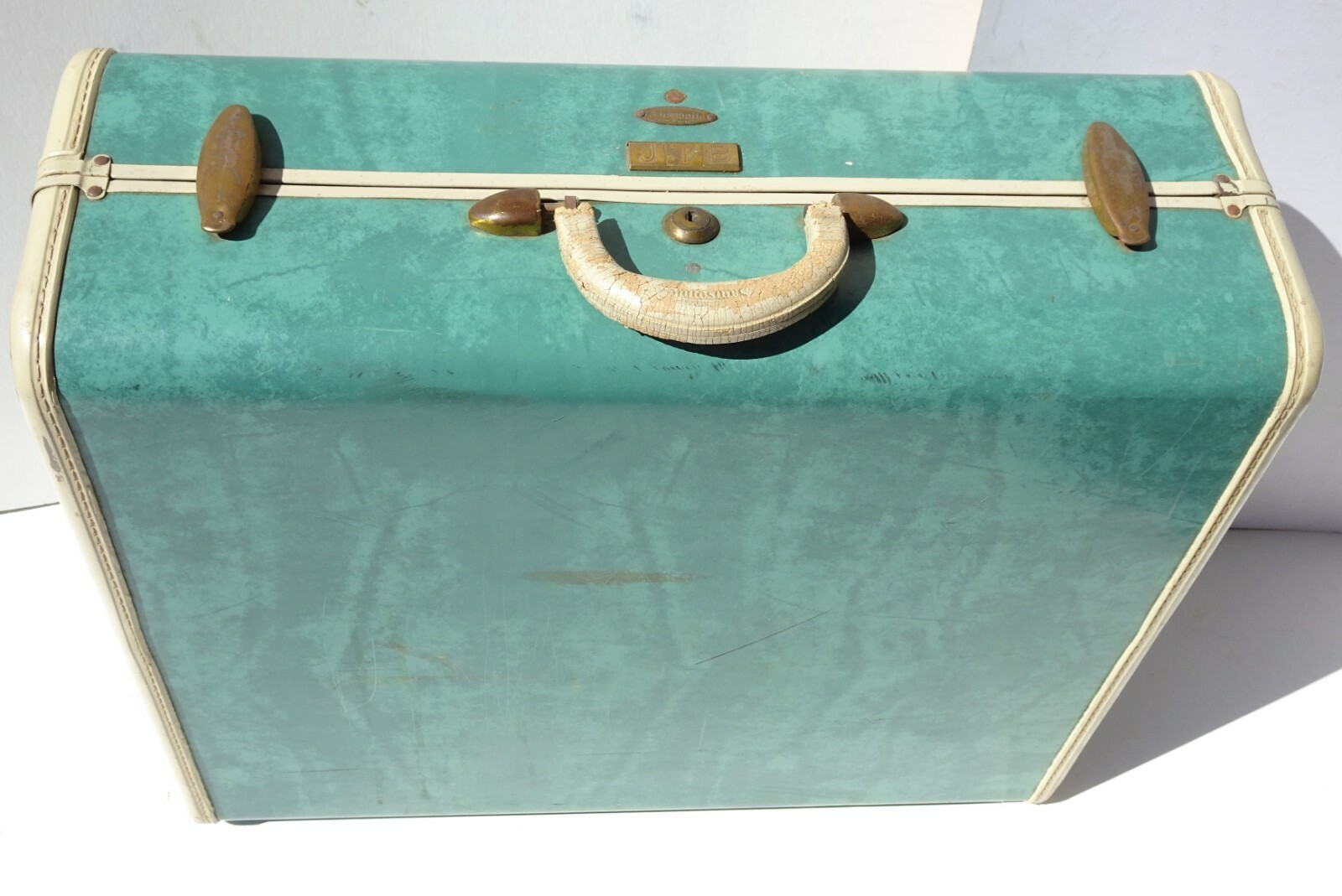 Vintage Samsonite 21″ Suitcase Bermuda Green Marbled Schwayder Luggage WITH KEY