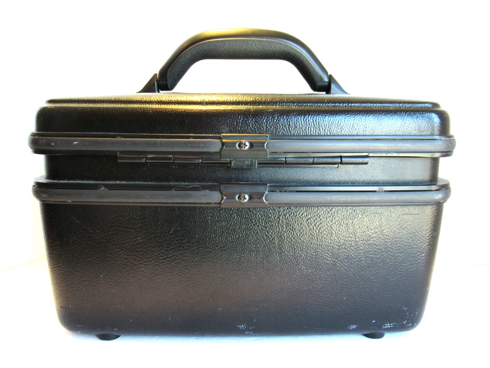 Vintage Black Samsonite Makeup Train Case Hard Shell Travel Tray Mirror Keys