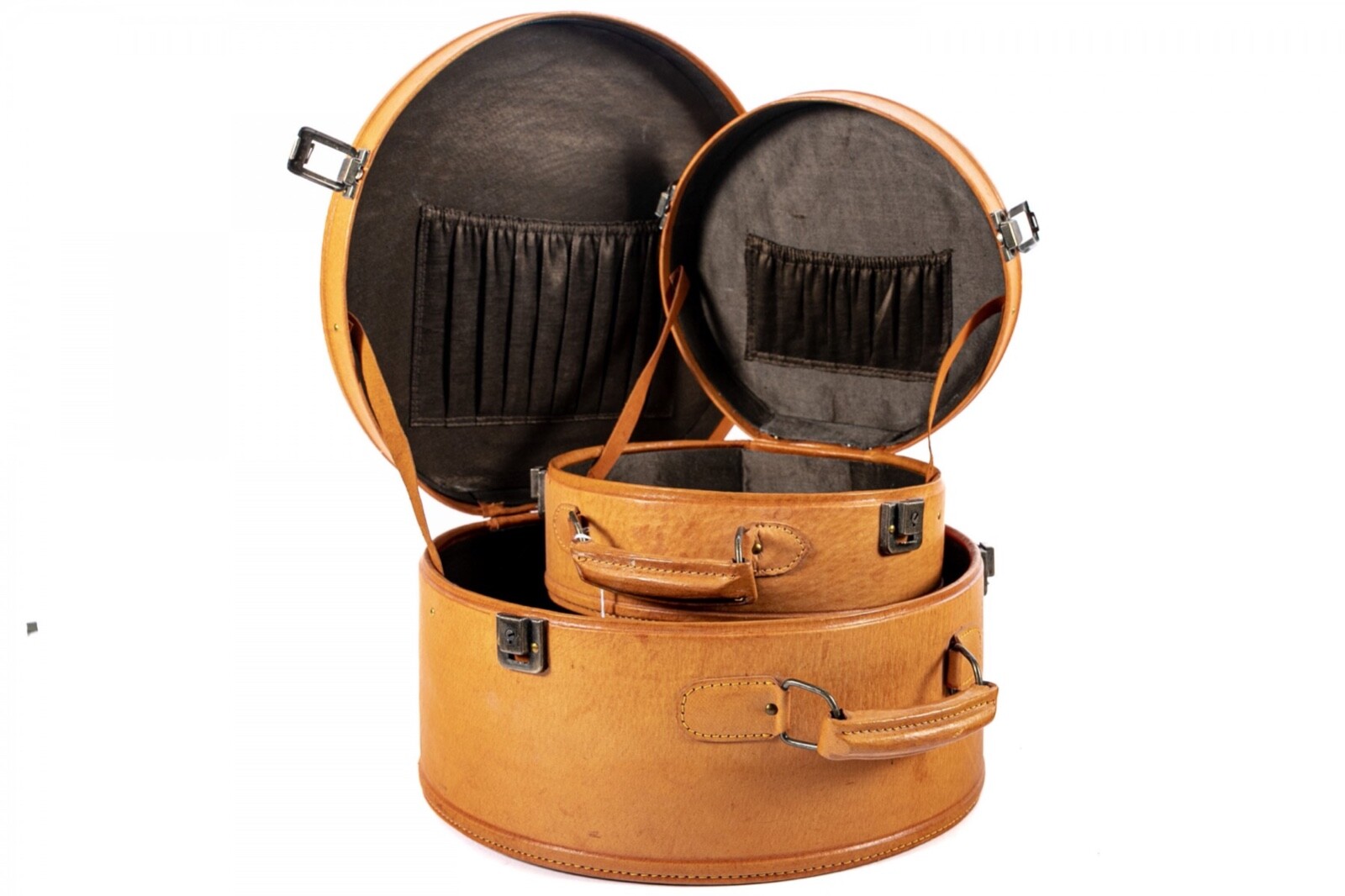 French 1950s Leather Nesting Train Cases—A Pair