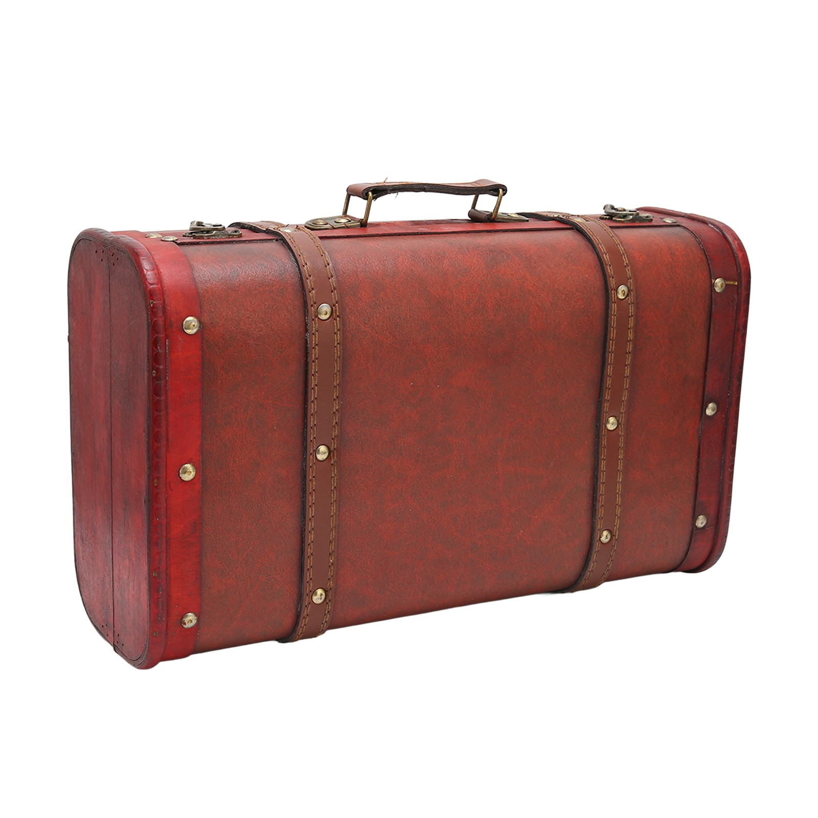 Retro Wooden Gift Box Hinge Decorative Faux Leather Suitcase Treasure Storag MGR