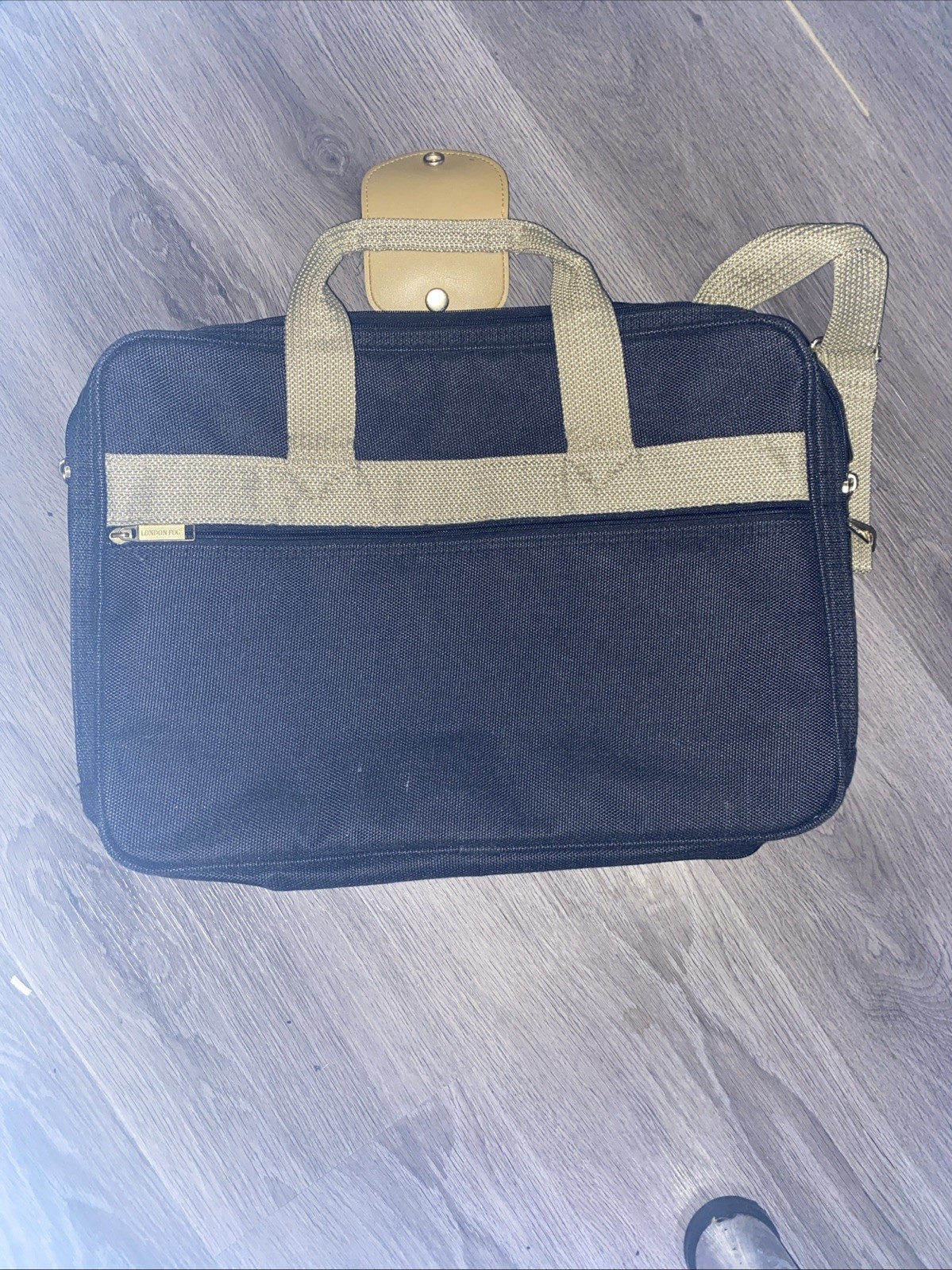 Genuine London Fog Black & Tan Computer Travel Luggage Bag w/ Strap 12 x 17 Zip