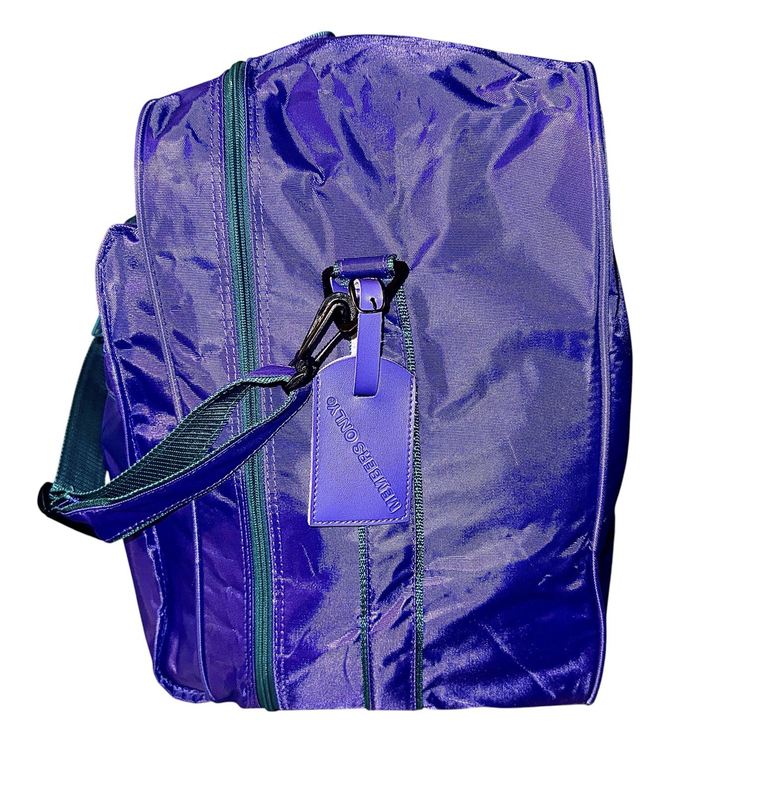 NEW W TAGS Vintage Members Only Duffel Bag 80s Travel Teal Purple Shoulder Strap