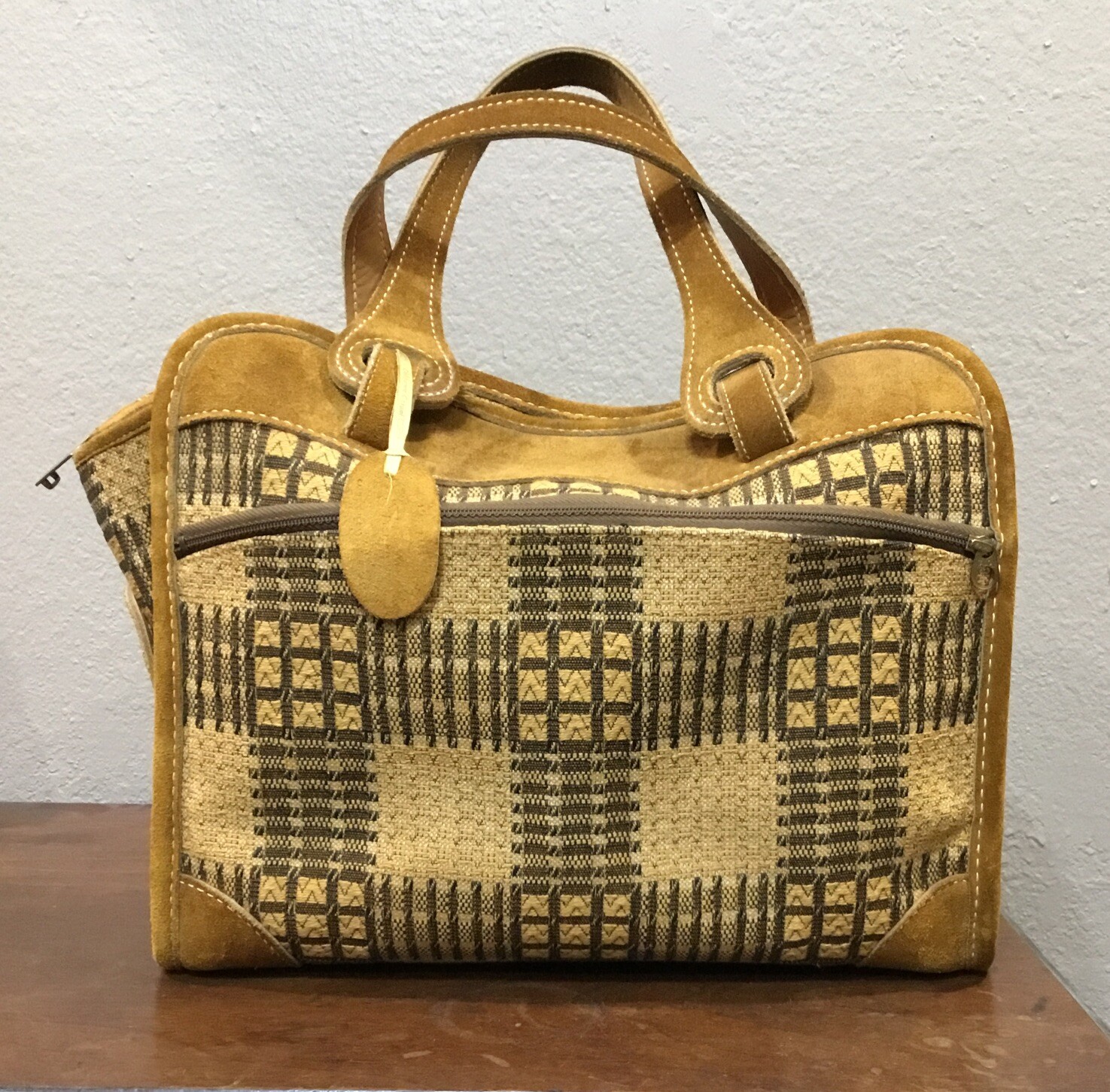 Vtg The French Co. California Casual Luggage Toiletry Bag Leather & Brown Cloth