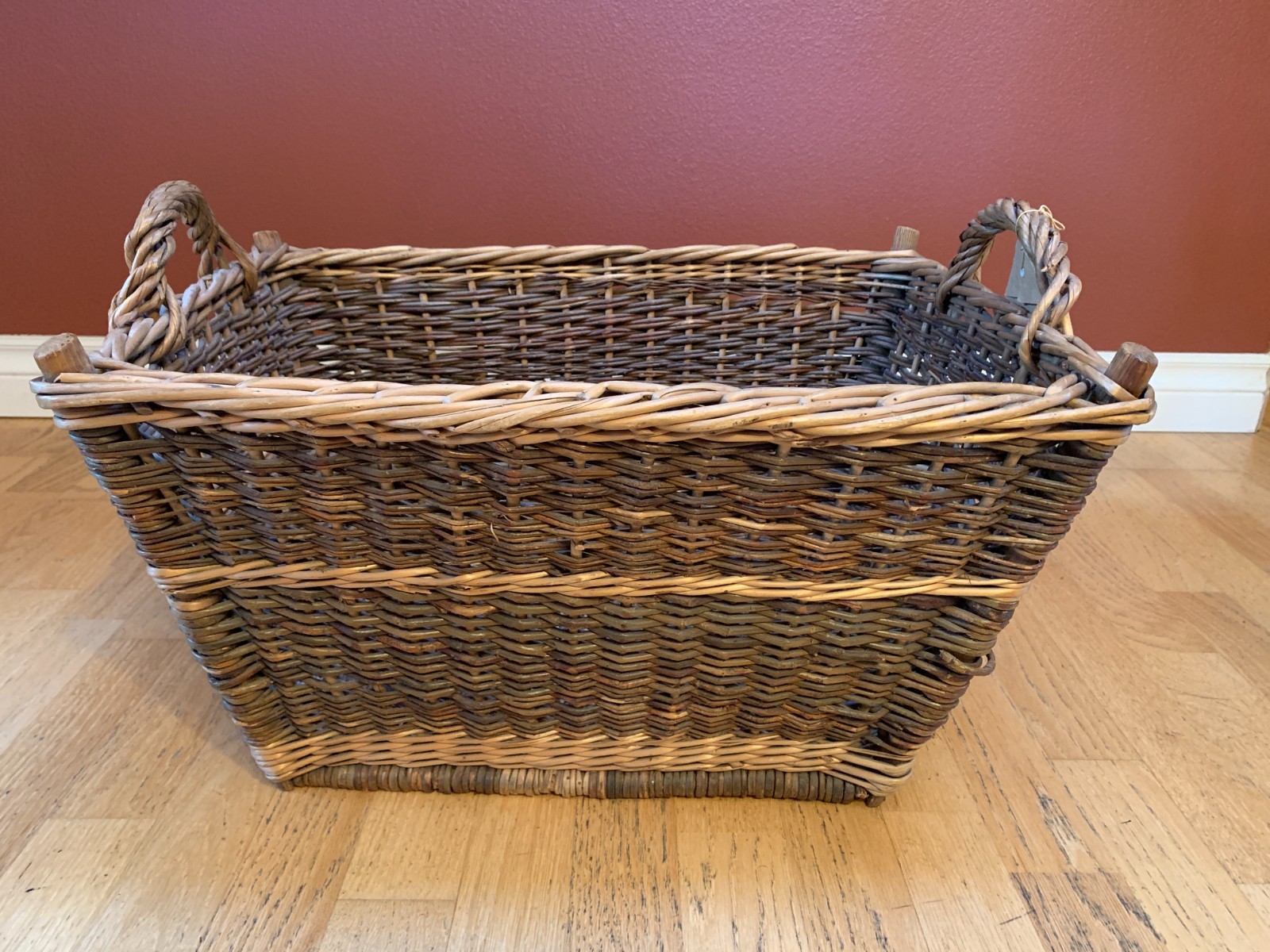 Vintage Woven Basket w/ Original Deutsche Reichsbahn Luggage Tag Karl‑Marx‑Stadt