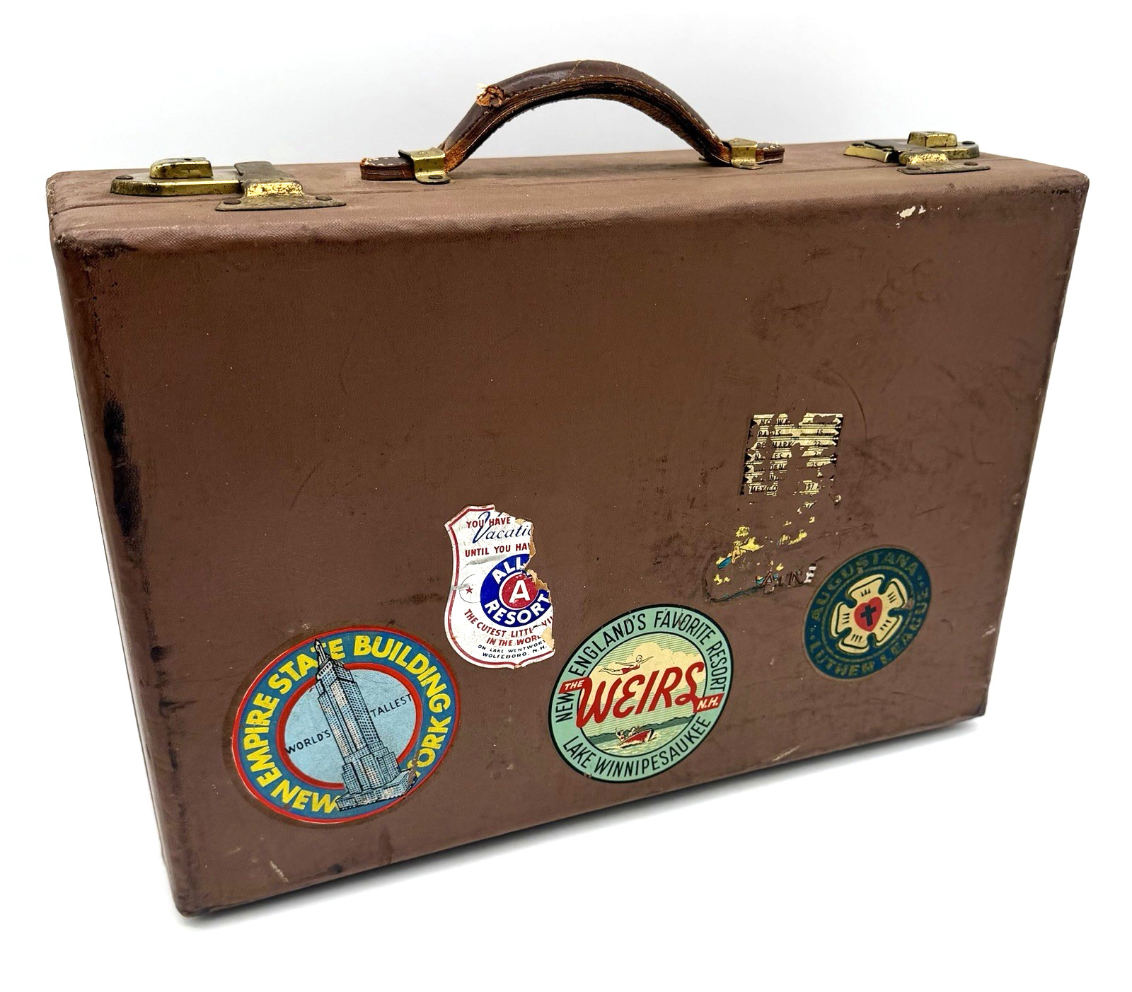 Vintage Suitcase Travel Stickers New York Weirs Beach Retro Decor