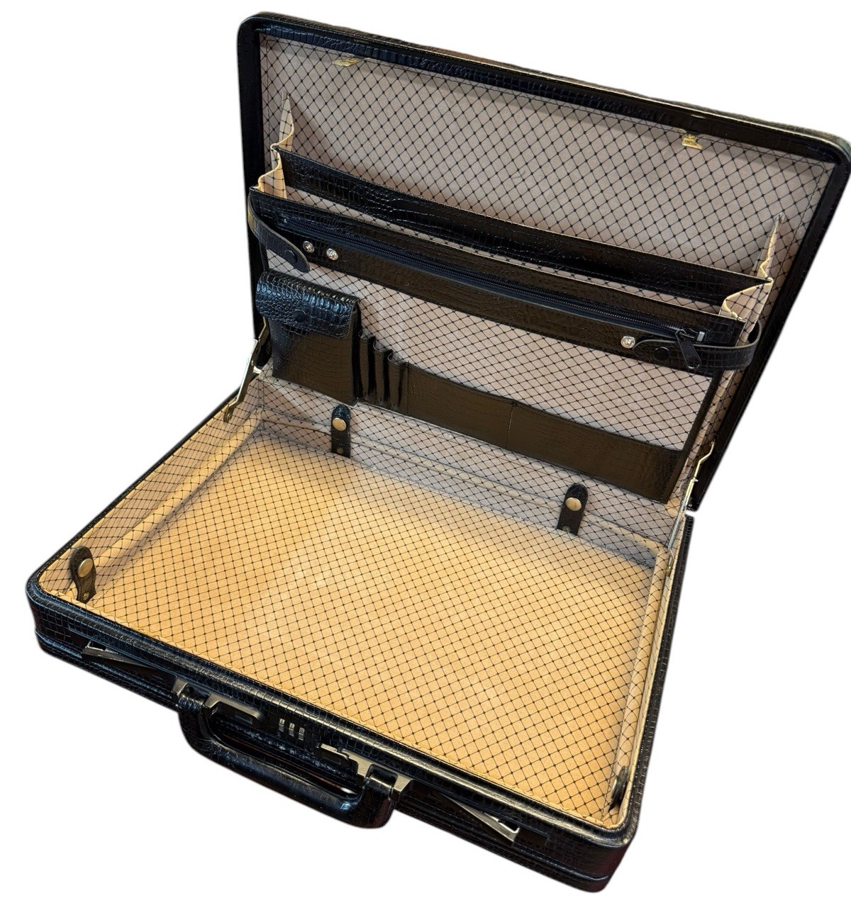 Vintage Expandable Mock Croc Faux Crocodile Leather Briefcase Presto Lock