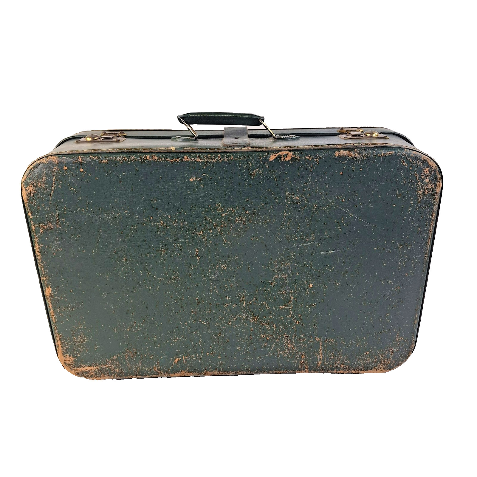 VTG Green Suitcase Original Travel Labels Mid Century Plaid Interior 1940s