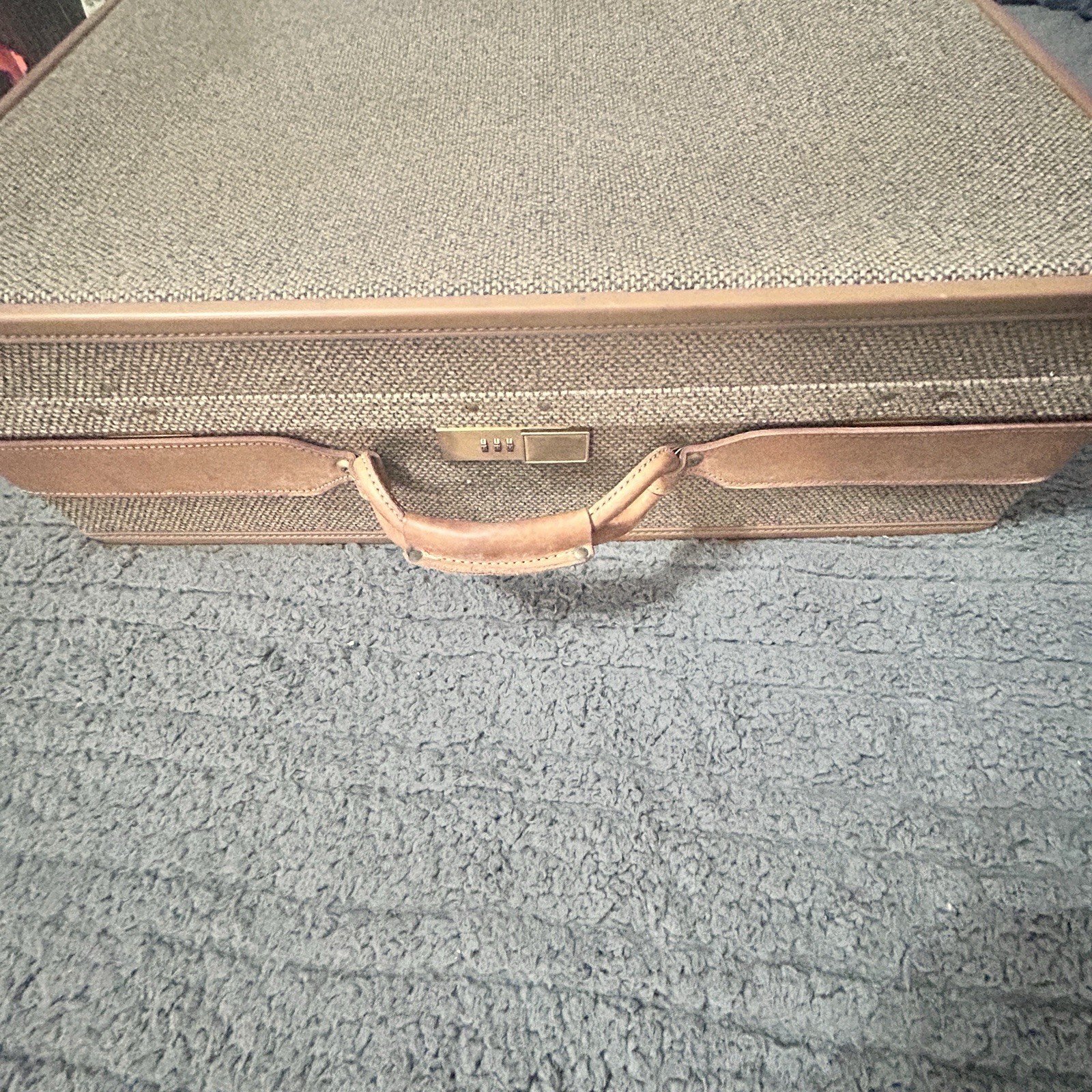 Vintage HARTMANN Brown Tweed Pull Rolling Luggage Suitcase Retro Leather 29×21