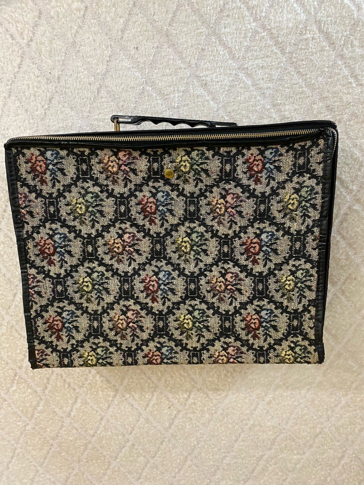 Vintage 60s Tapestry Floral All Over Woven Zipped Suitcase Luggage 14 By 11 Inch