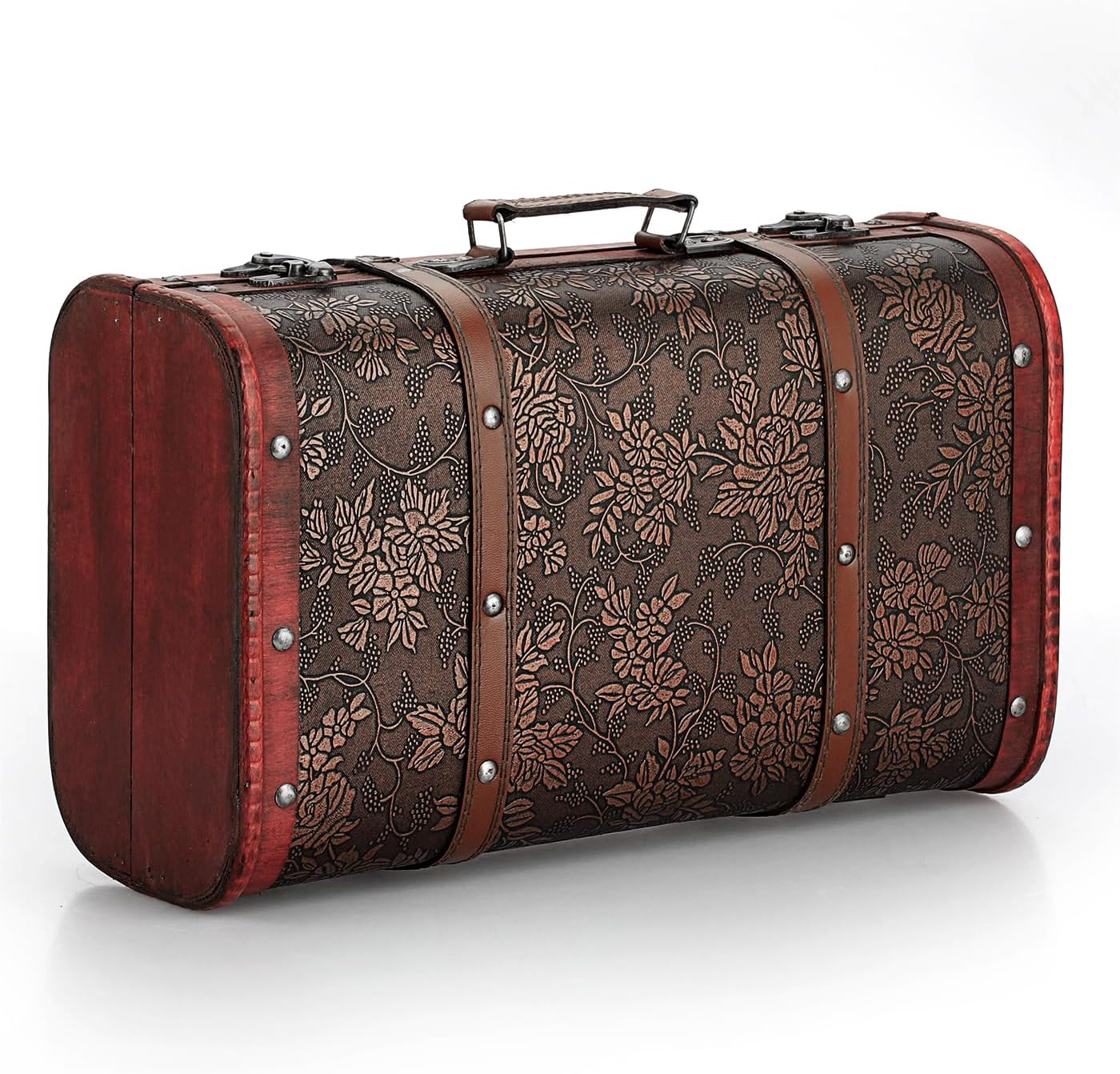 Vintage Wooden Storage Chest, Portable Decorative Luggage Suitcase with Grape Pa
