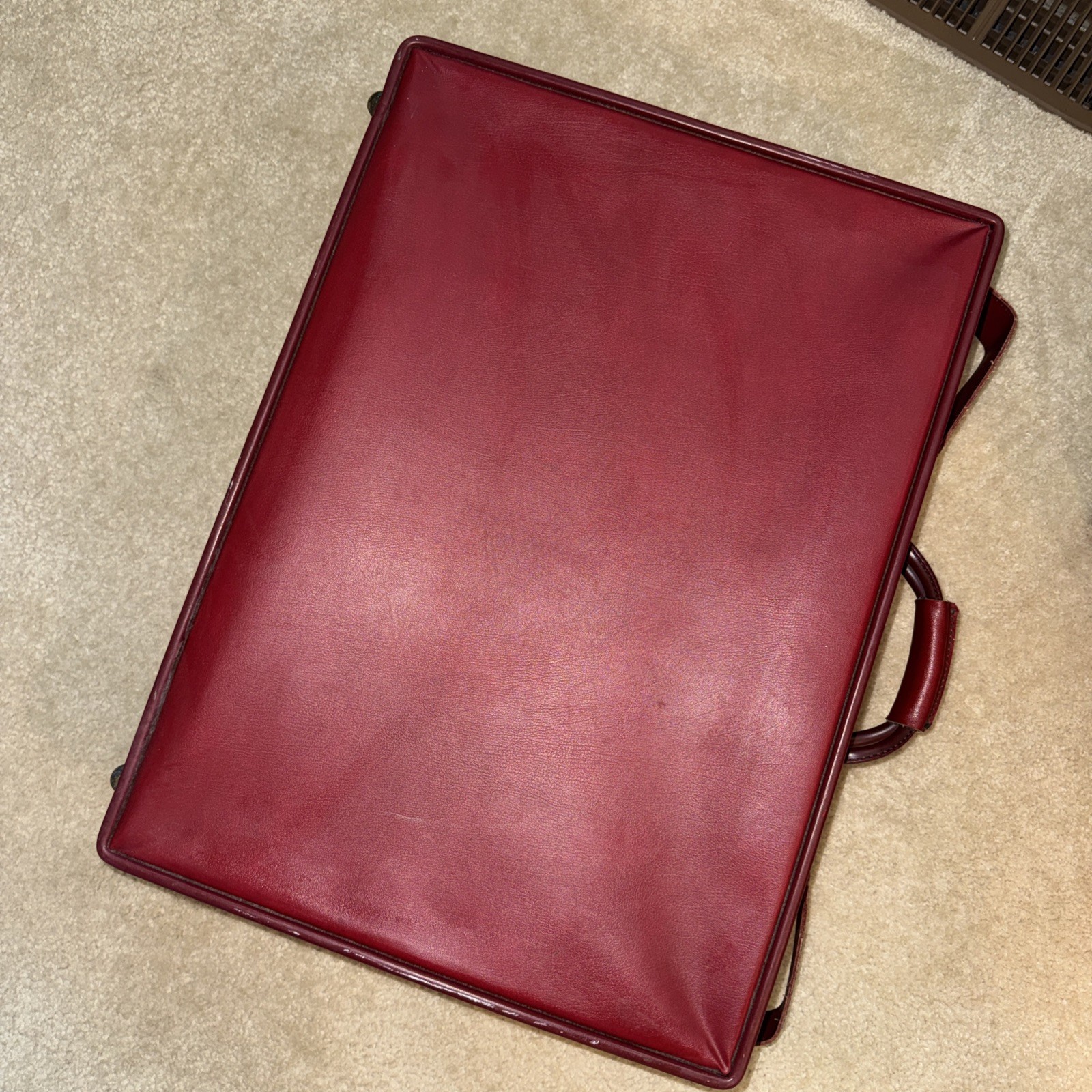 Vintage Hartmann Red Leather Hard Case Suitcase Set (2) Wood Frame Retro Luggage