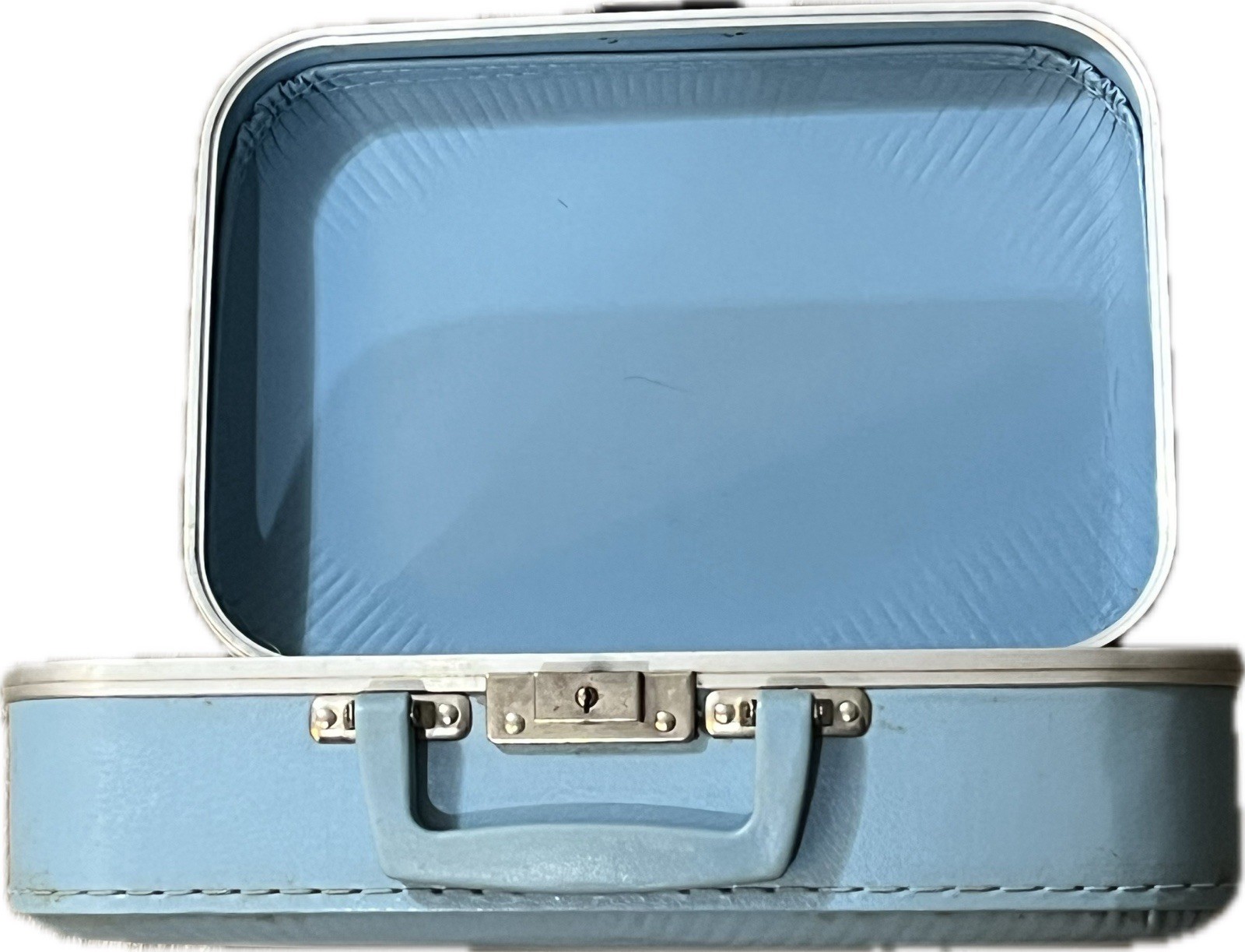 Vintage 1970’s Blue Suitcase Hard Vinyl Vanity Case Travel Visiting Grandma