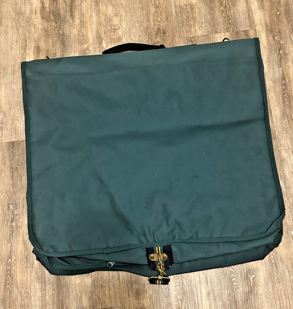 VTG Polo Ralph Lauren Green Hanging Garnet Bag Brown Stripe Logo 90s Canvas