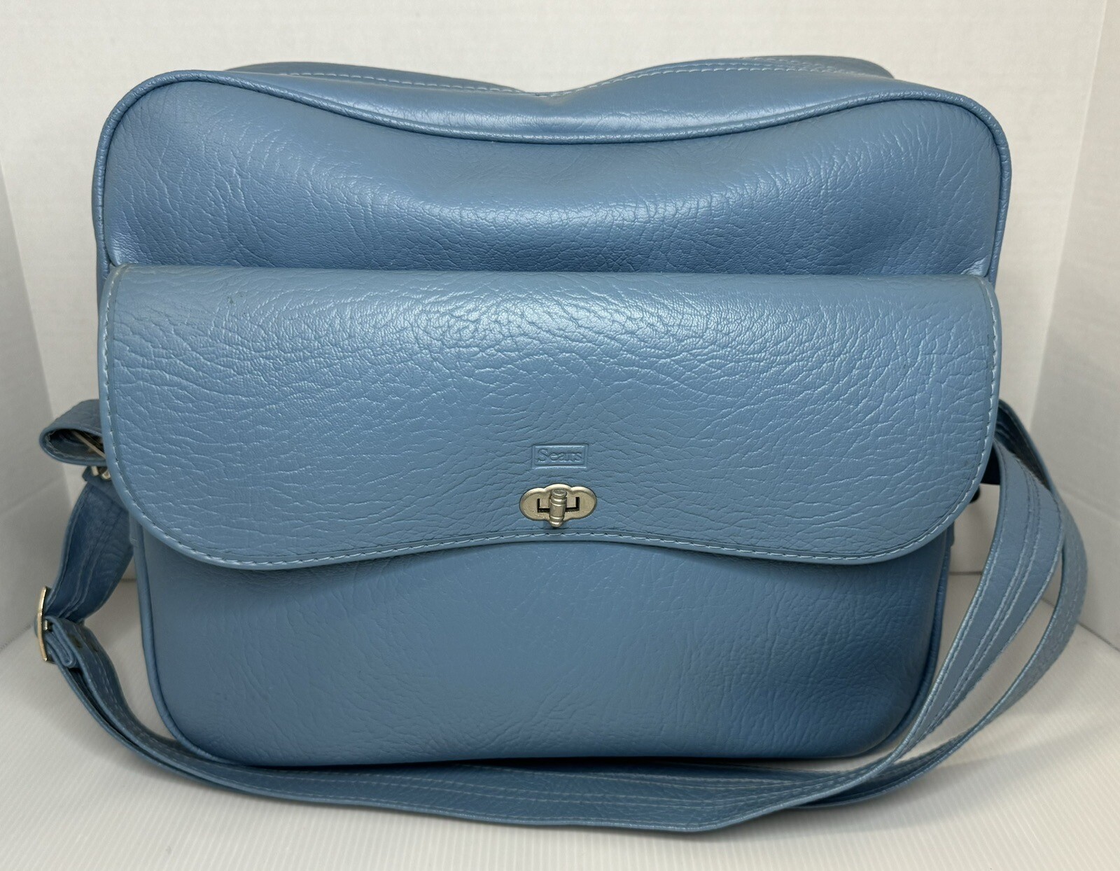 Vintage Sears Baby Blue Carry on Luggage Travel Bag Overnight