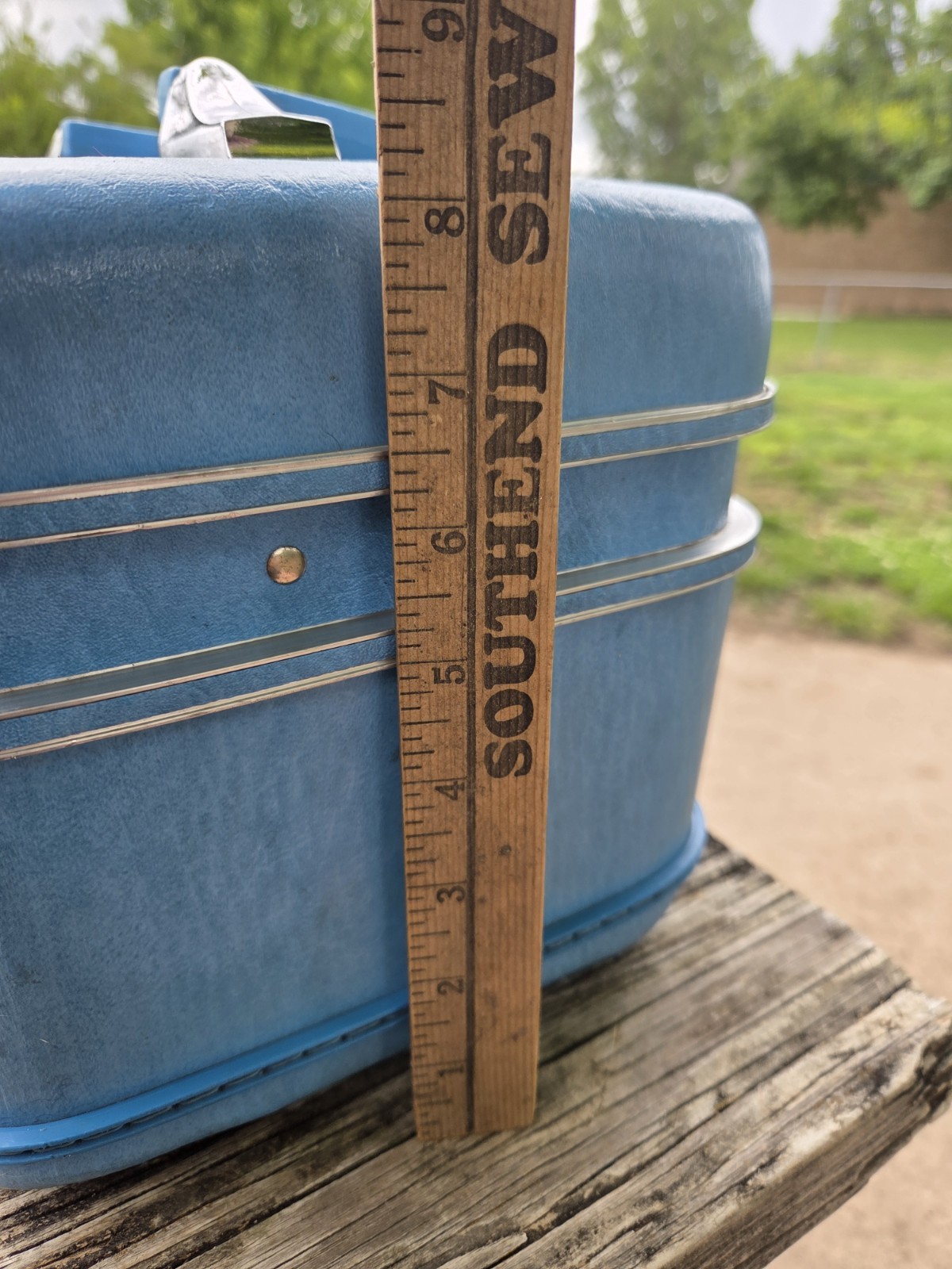 Vintage Blue Airway Hard Sided Travel vanity Train case Luggage Mirror Tray