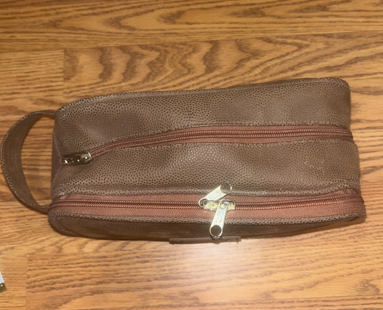 Lagerfeld Large Brown Toiletries Travel Case W/ Handle 2 Zip Compartments