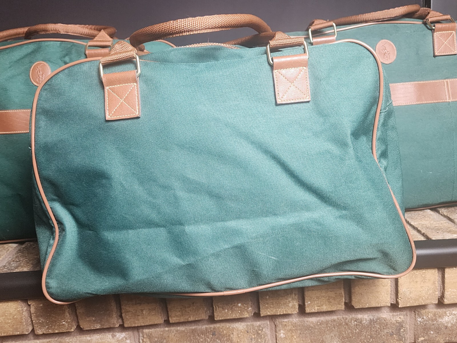 Lot of 3 Vintage Polo Ralph Lauren Green Luggage Duffle Bag Canvas Weekender Set