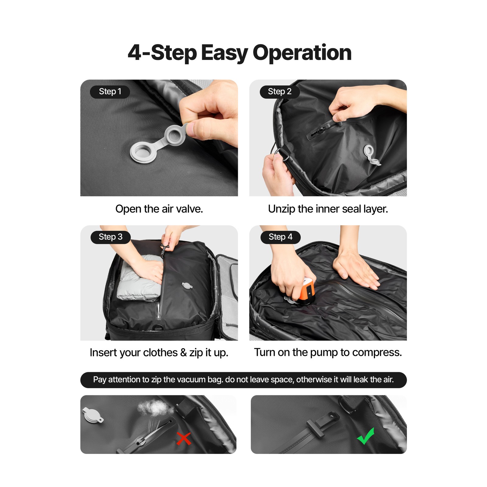 Uimoso 80L Vacuum Compression Travel Backpack with Pump, Black