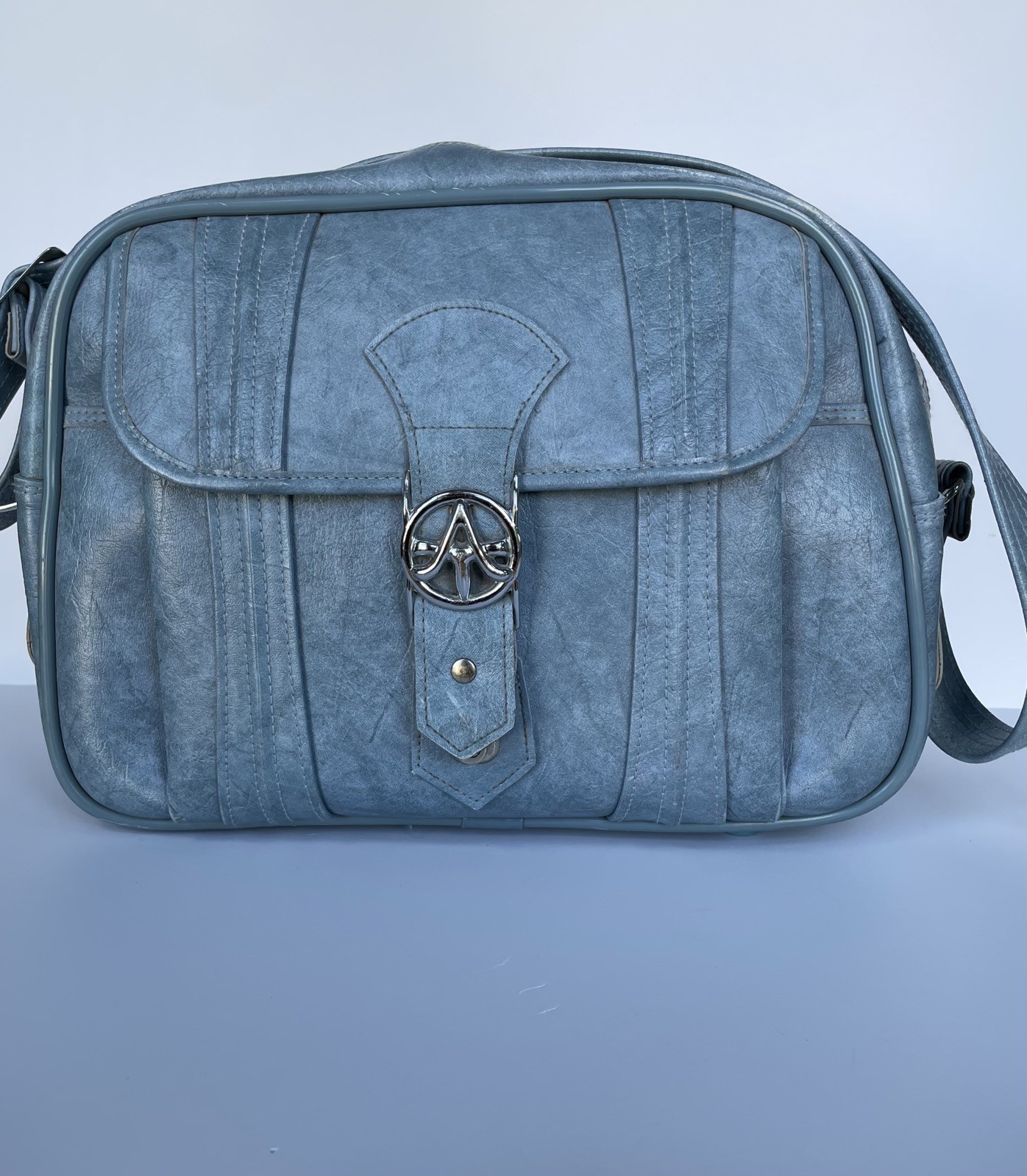 Vintage American Tourister Carry-on Overnight Bag Light Blue Vinyl Classic Lug