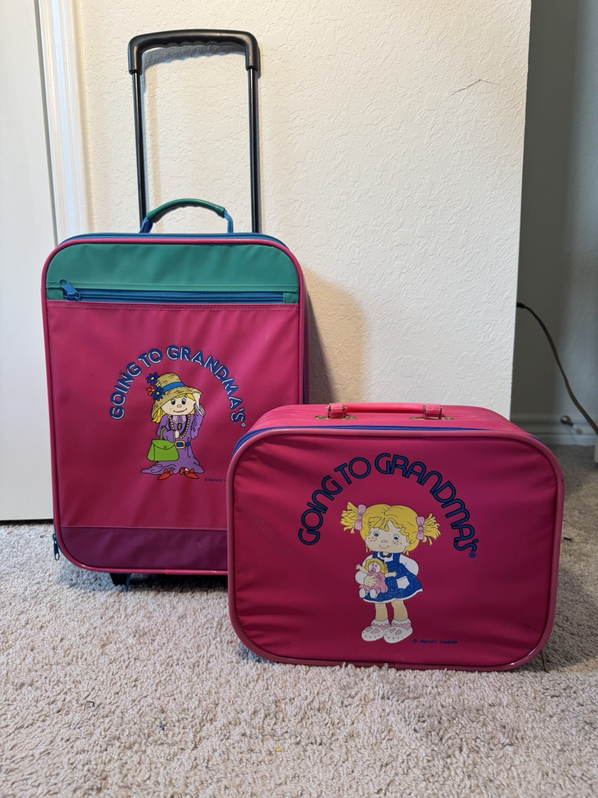 Mercury Luggage Vintage Going To Grandmas Rolling Suitcase Carry On Set RARE
