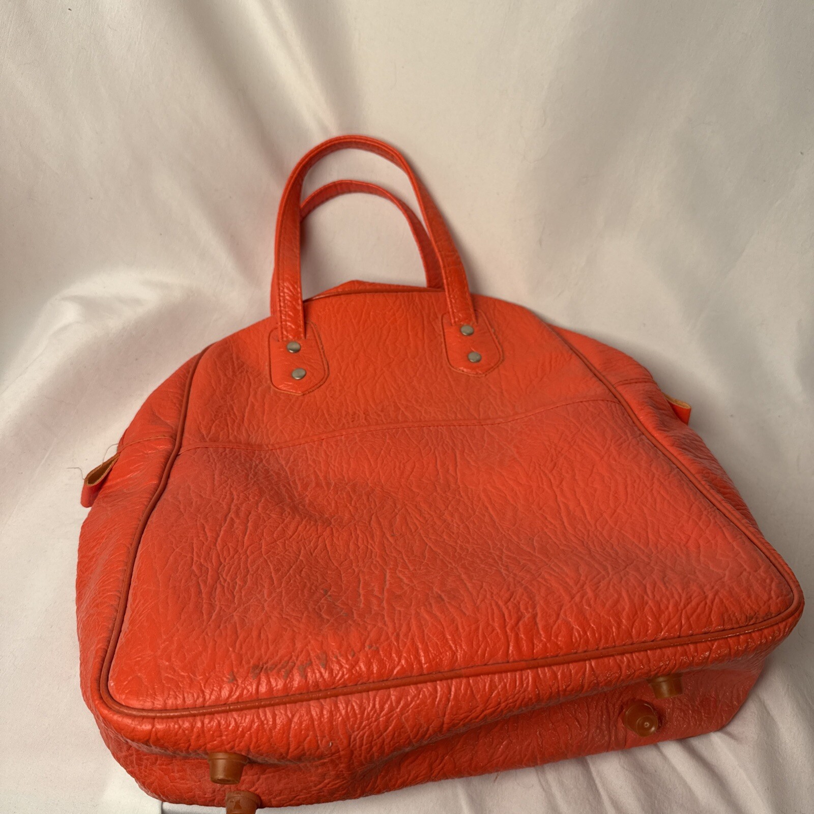 VTG 60s 70s Blaze Orange Overnight Bag Hippy Mod YKK Retro Travel Retro