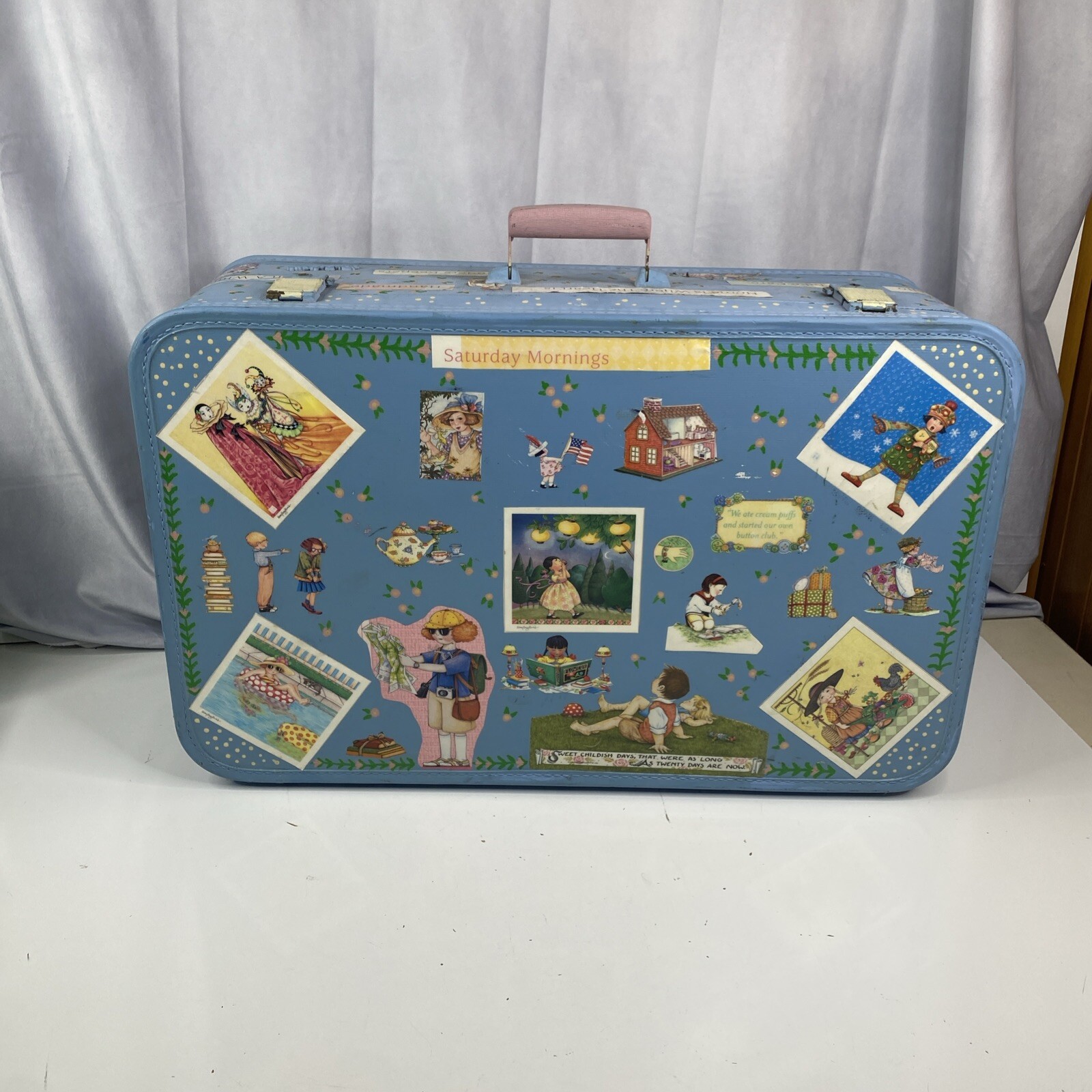 Vintage Lady Baltimore Suitcase Luggage Bag Blue 26″x16″x9″