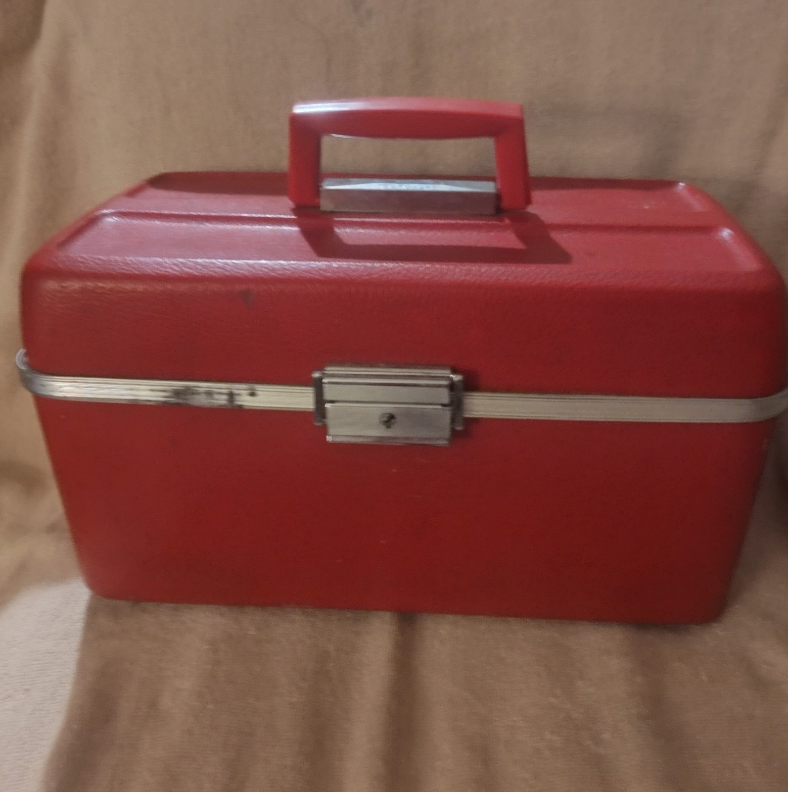 Vintage Samsonite Makeup Case Red Hard Shell Travel Vanity Train Case