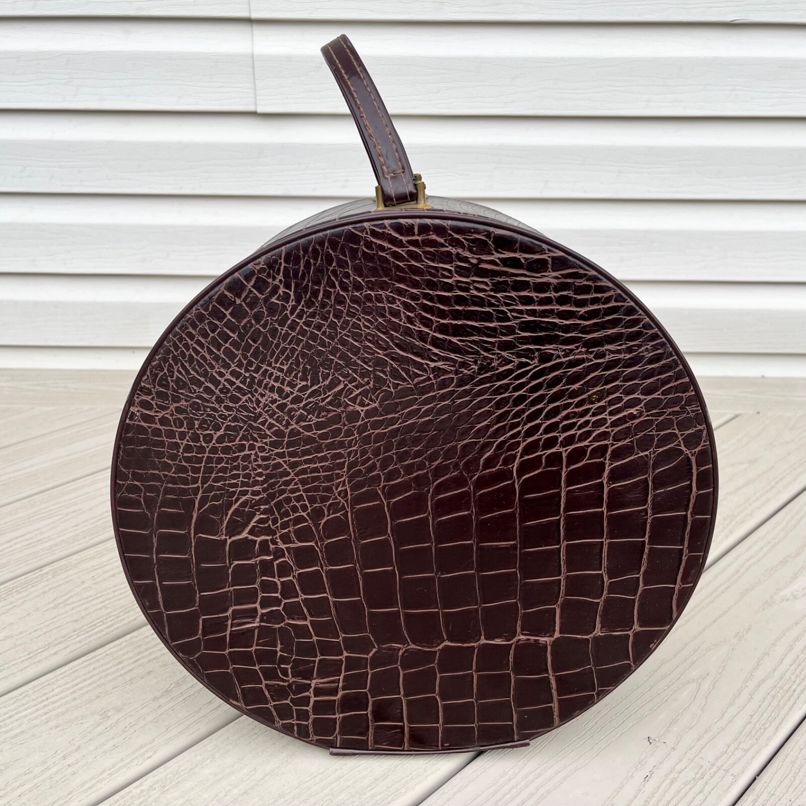 VTG 1950s Tailored Truly Light Luggage Case Alligator Leather Round Hat Box