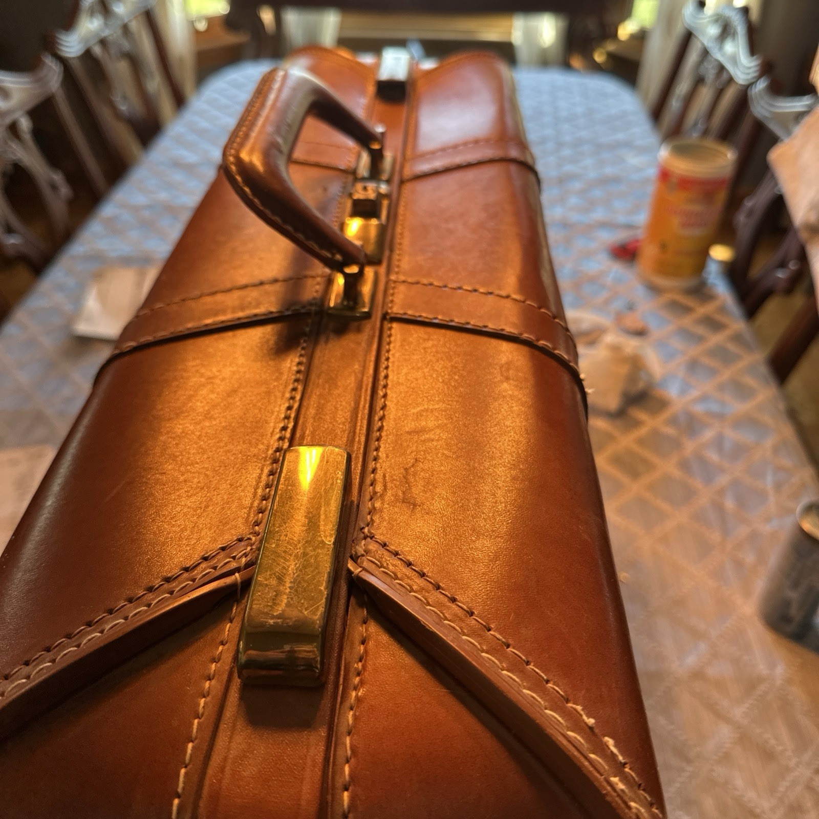 Vintage Platt Gaurdsman Full Cowhide Leather Suitcase 1940’s MCM