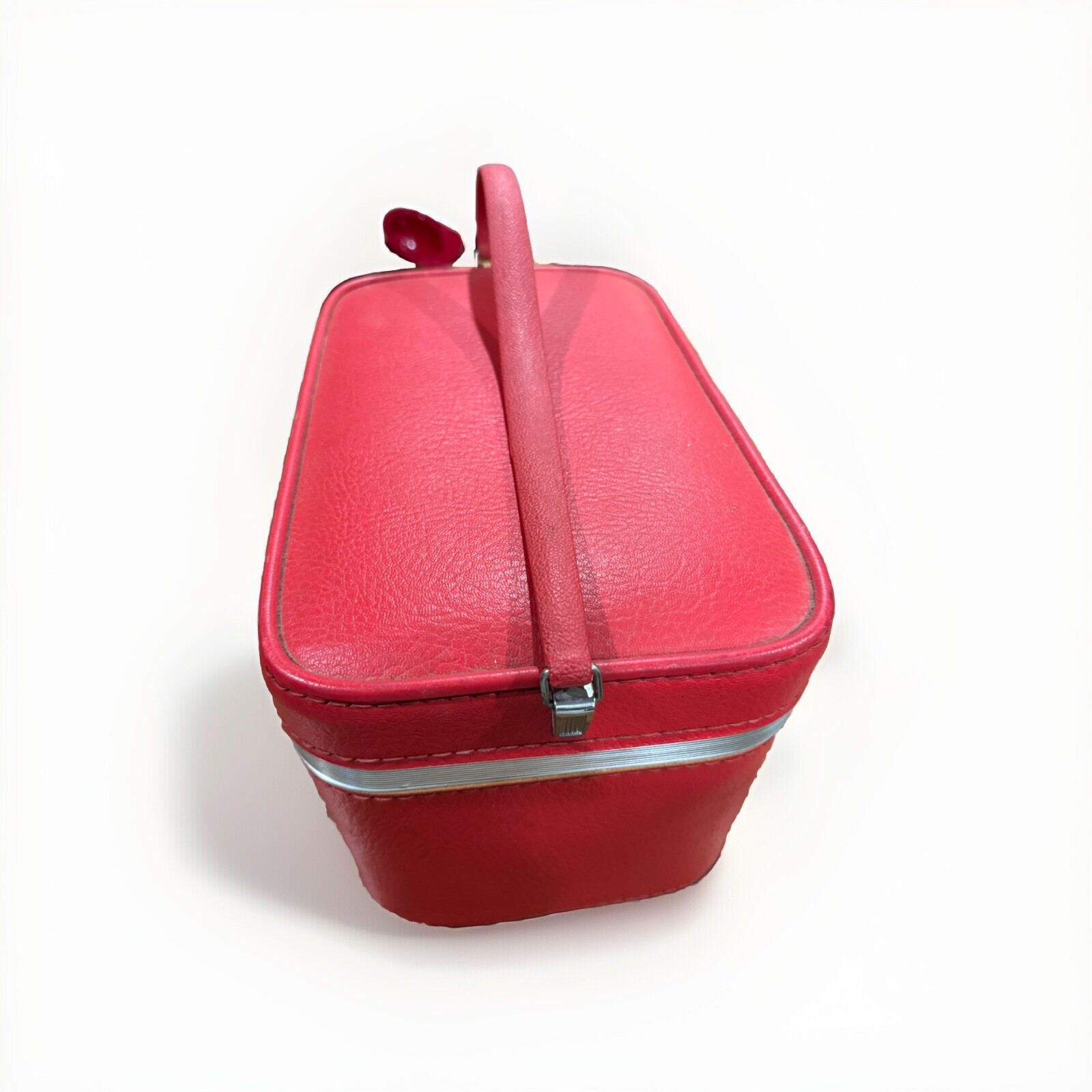 Vintage Sears Featherlite Red Travel Case Mirror Pockets Snap Close Granny Core
