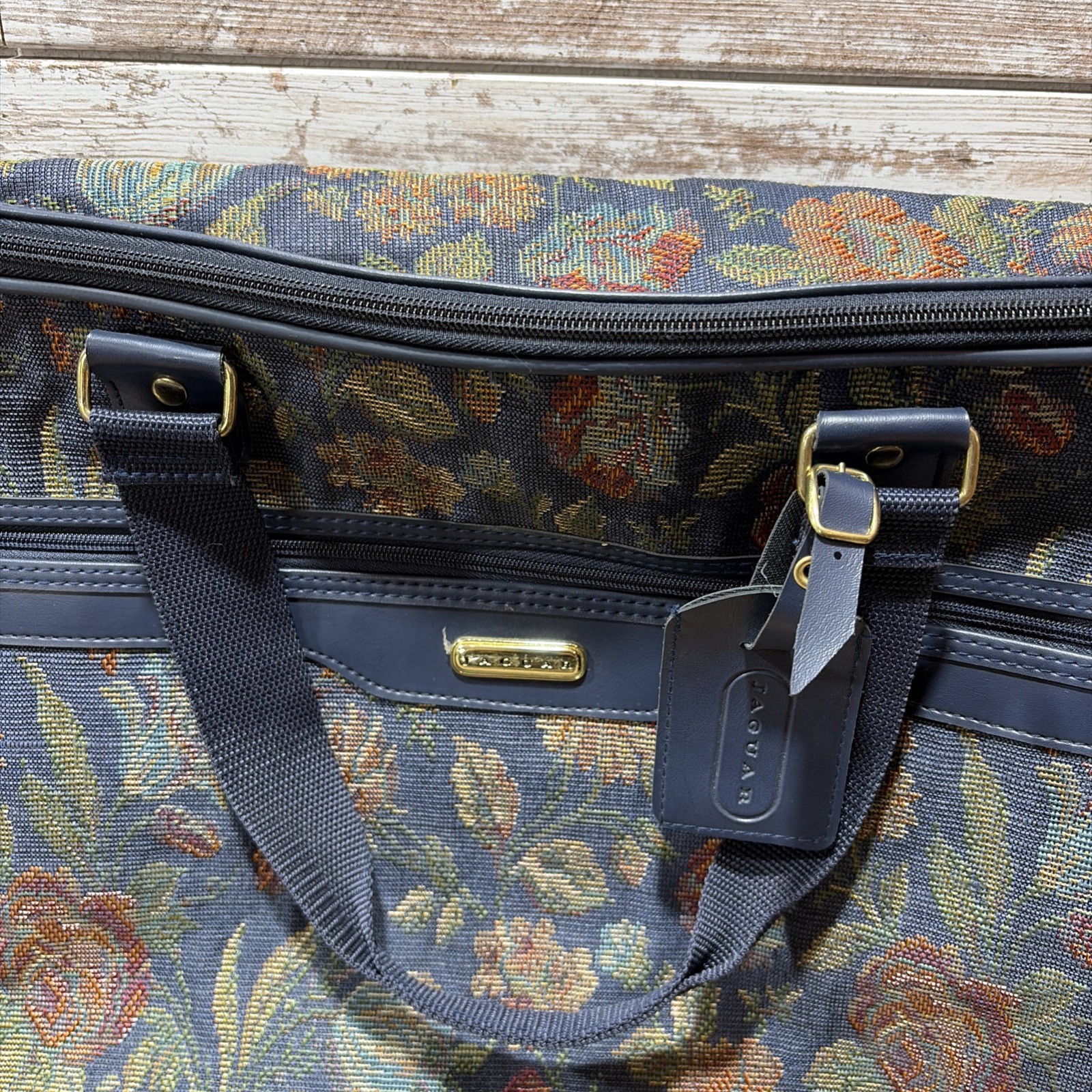 VTG Jaguar 2 Pc. Blue Floral Jacquard J.C. Penney Luggage Set Travel Suitcases