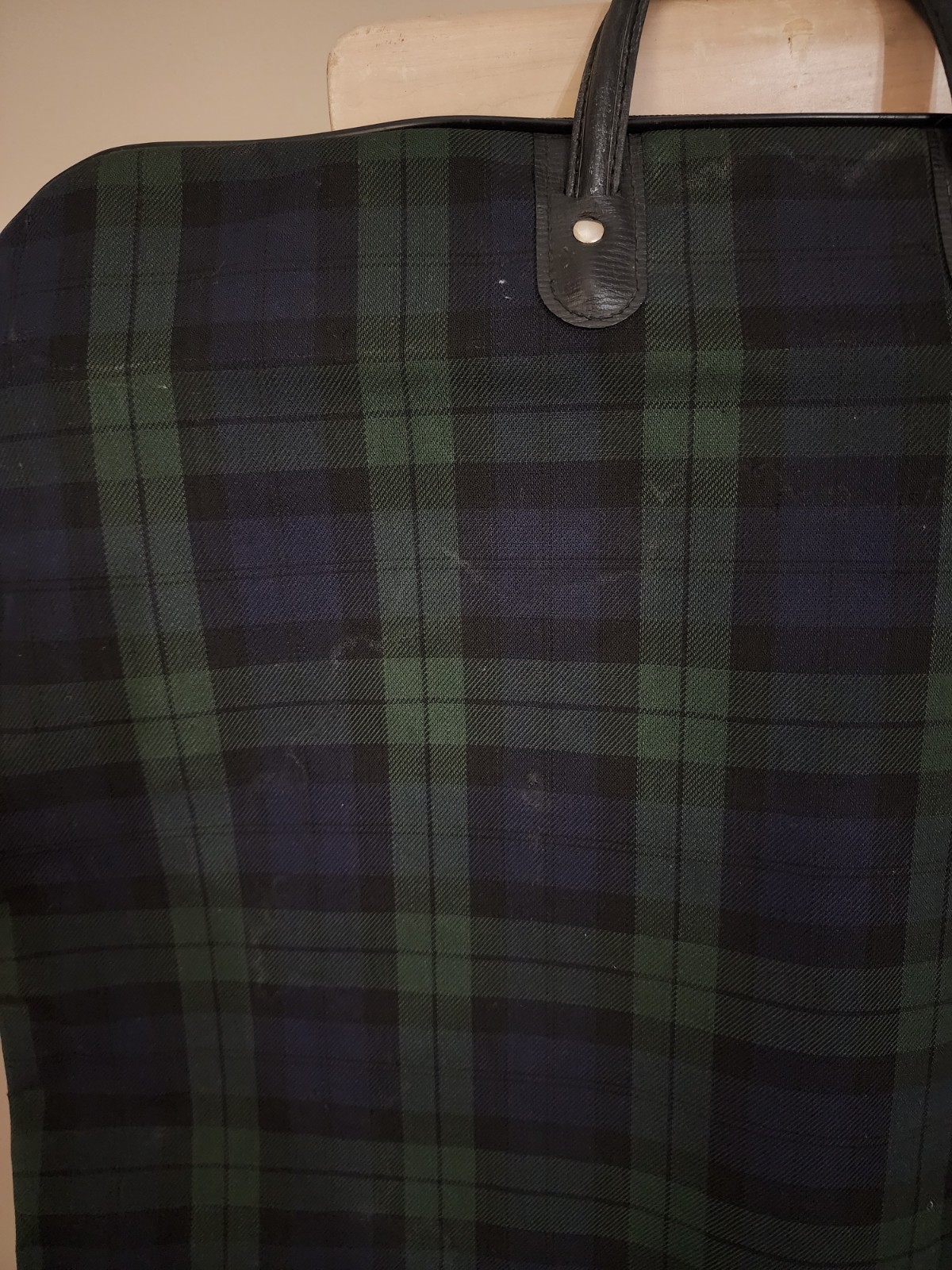 Vintage Tartan Garment Suit Bag Navy Green Plaid Hanging Foldable with Zipper