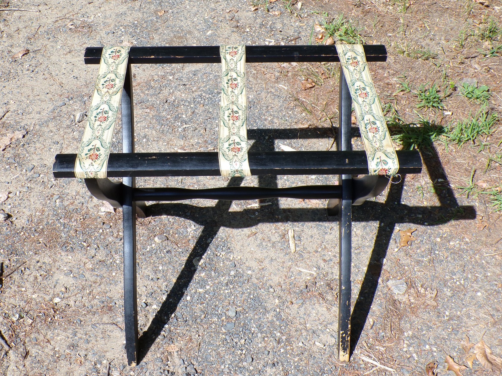 Vintage Scheibe Wooden Embroidered Straps Folding Luggage Rack Suitcase Stand