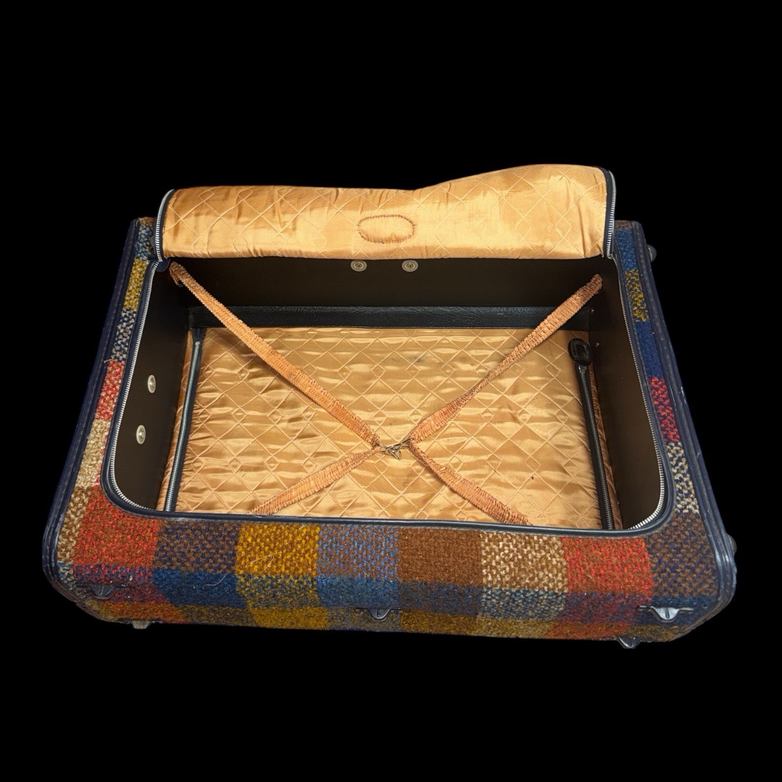 VTG Skyline Plaid Tweed Rolling Or Carry Double Sided Zipper Suitcase Luggage