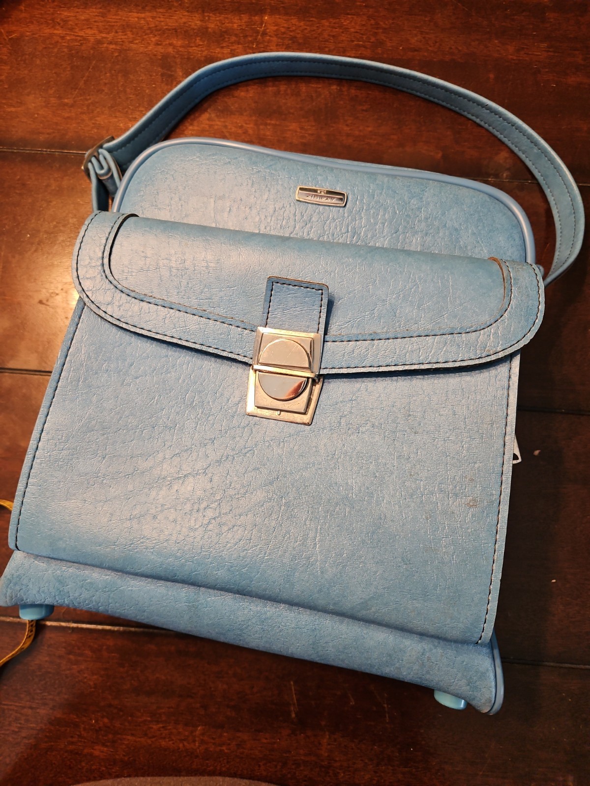 Vintage Airway Industries Blue Leather Shoulder Carry On Bags w/ Shoulder Strap