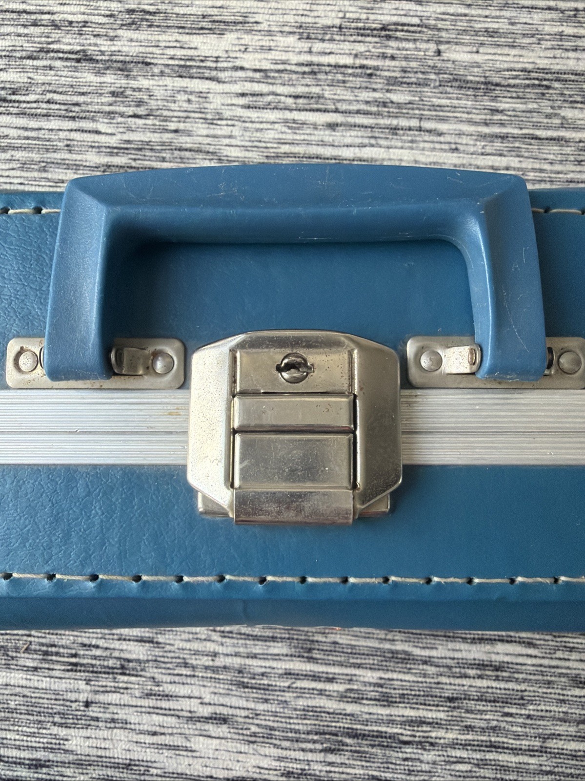 Vintage Boy Going To Grandmas Hardshell Travel Suitcase Football Train Blue