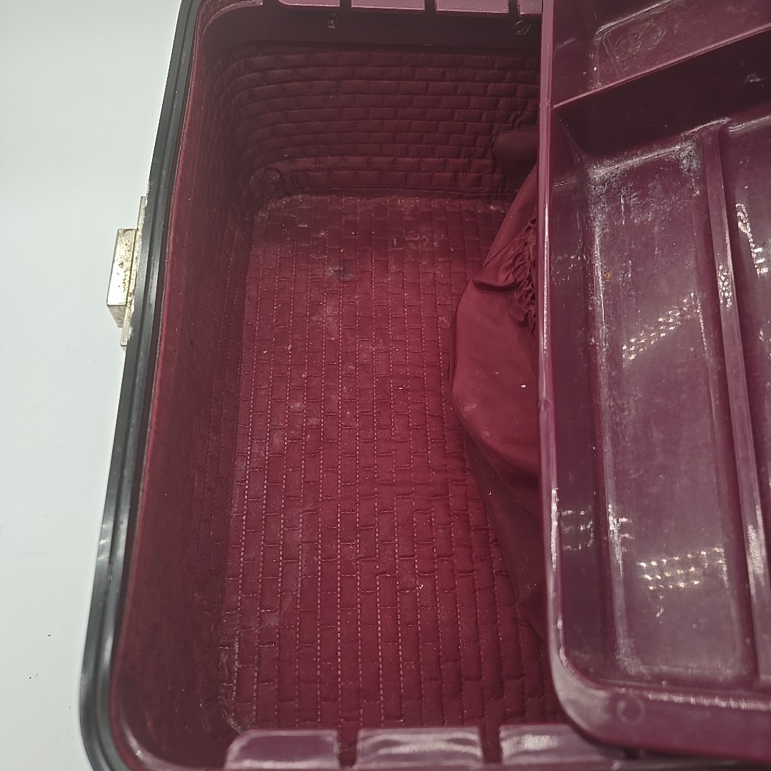 Vintage Train Case Burgundy Tweed with Tray & Mirror 12.5 X 8 X 7.5 Unbranded