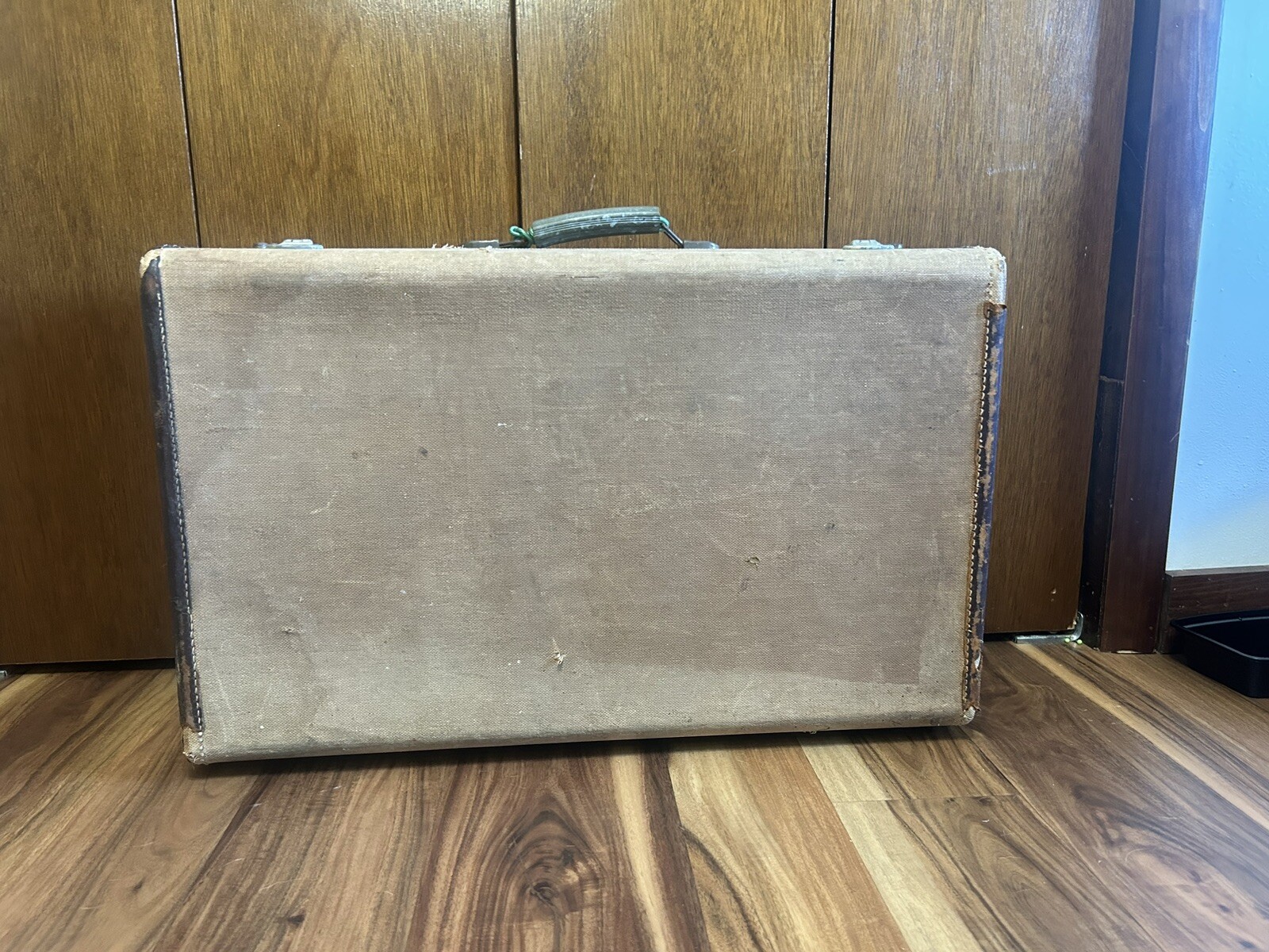Vintage Luggage Wardrobe Suitcase•Brown Fabric Covered Beautifully Decayed