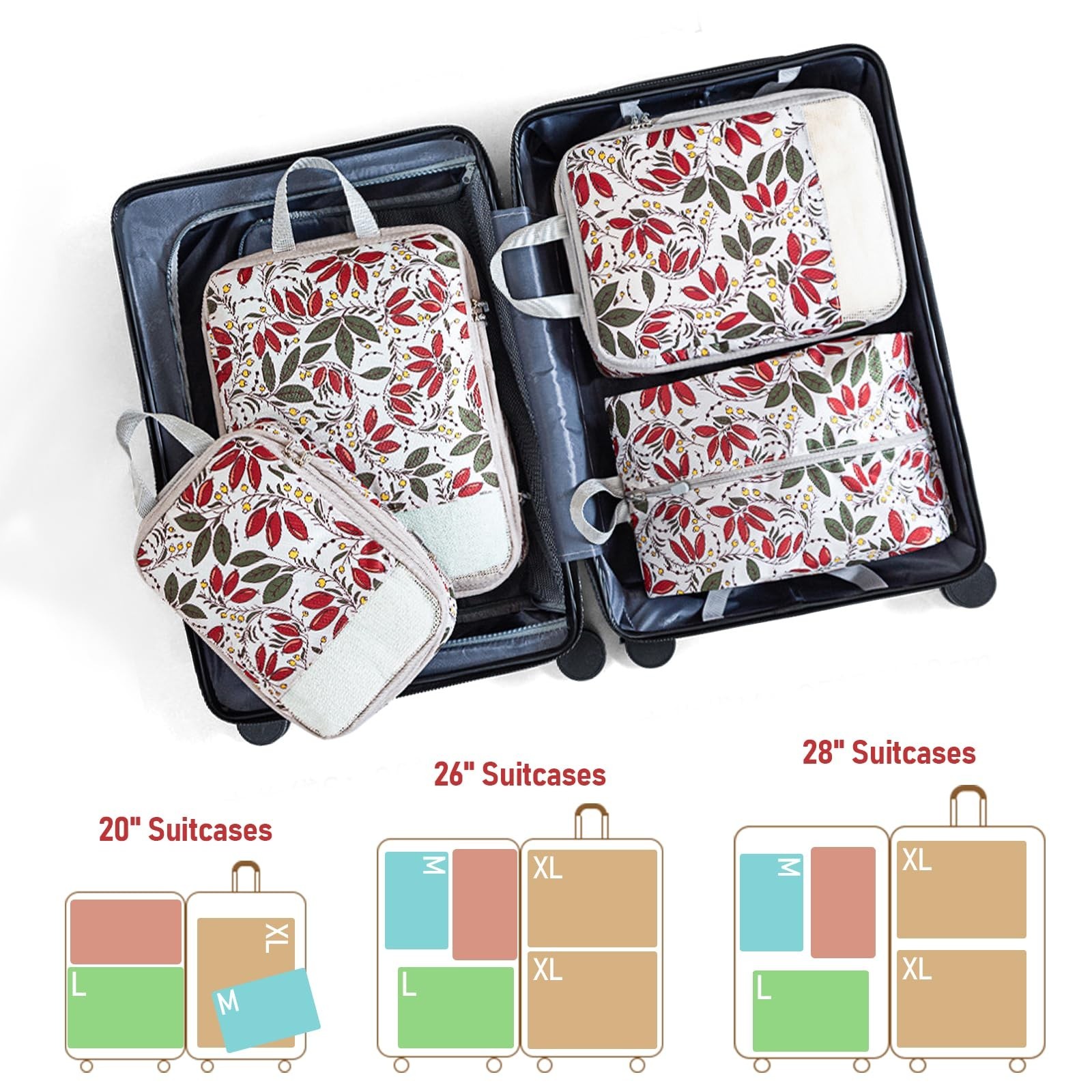 4 Set Compression Packing Cubes, Suitcase Organizer, Lightweight Travel Essen…