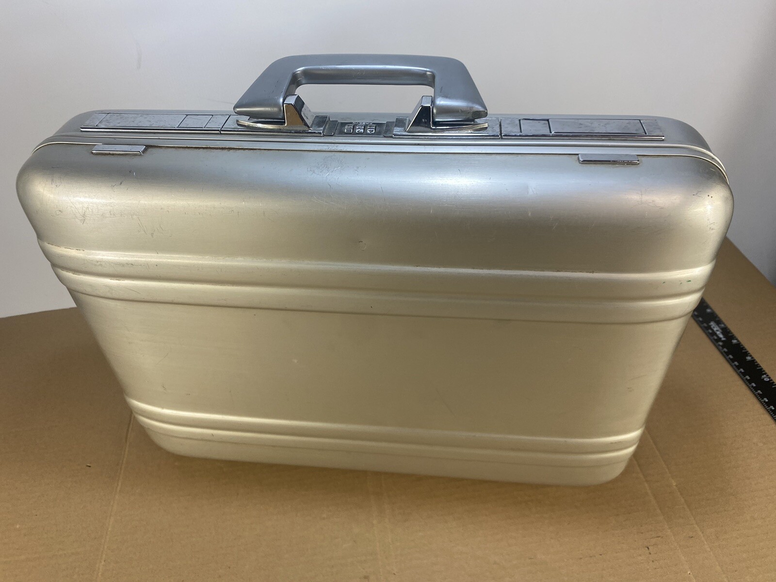 Vintage 80s Space Age Aluminum Briefcase w/ Combination Lock Folder Binder Mod