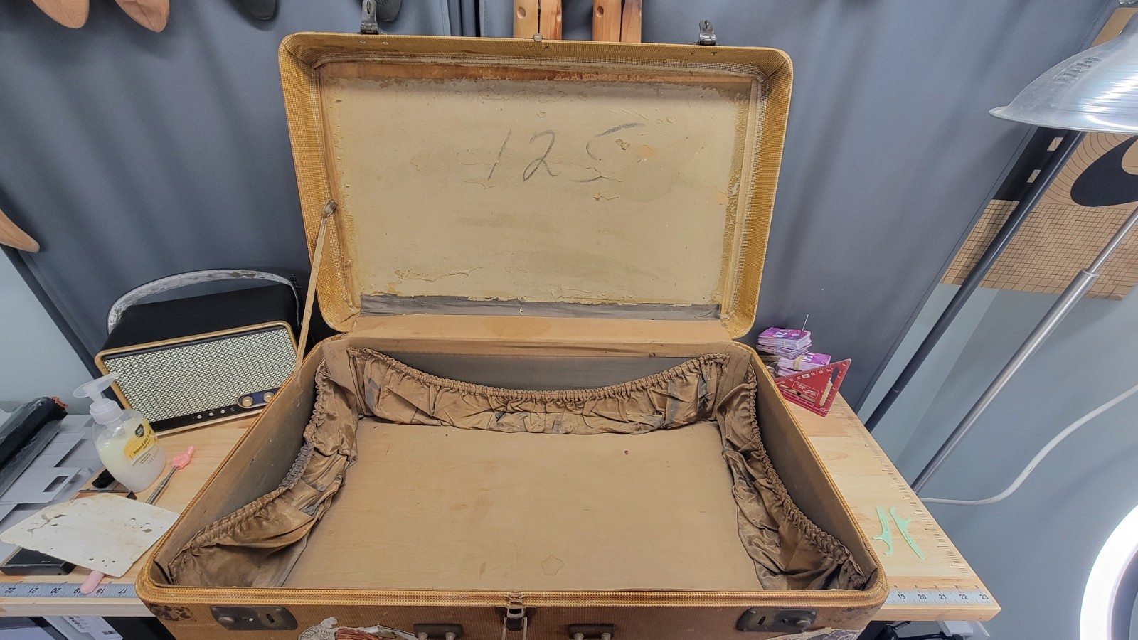Vintage Antique Suitcase With Travel Sticker Decal Hotel Europe Decorative VTG