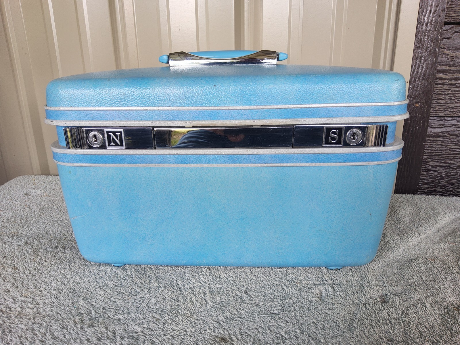 Vintage Retro Samsonite Silhouette Train Makeup case Luggage Trays No Key Blue