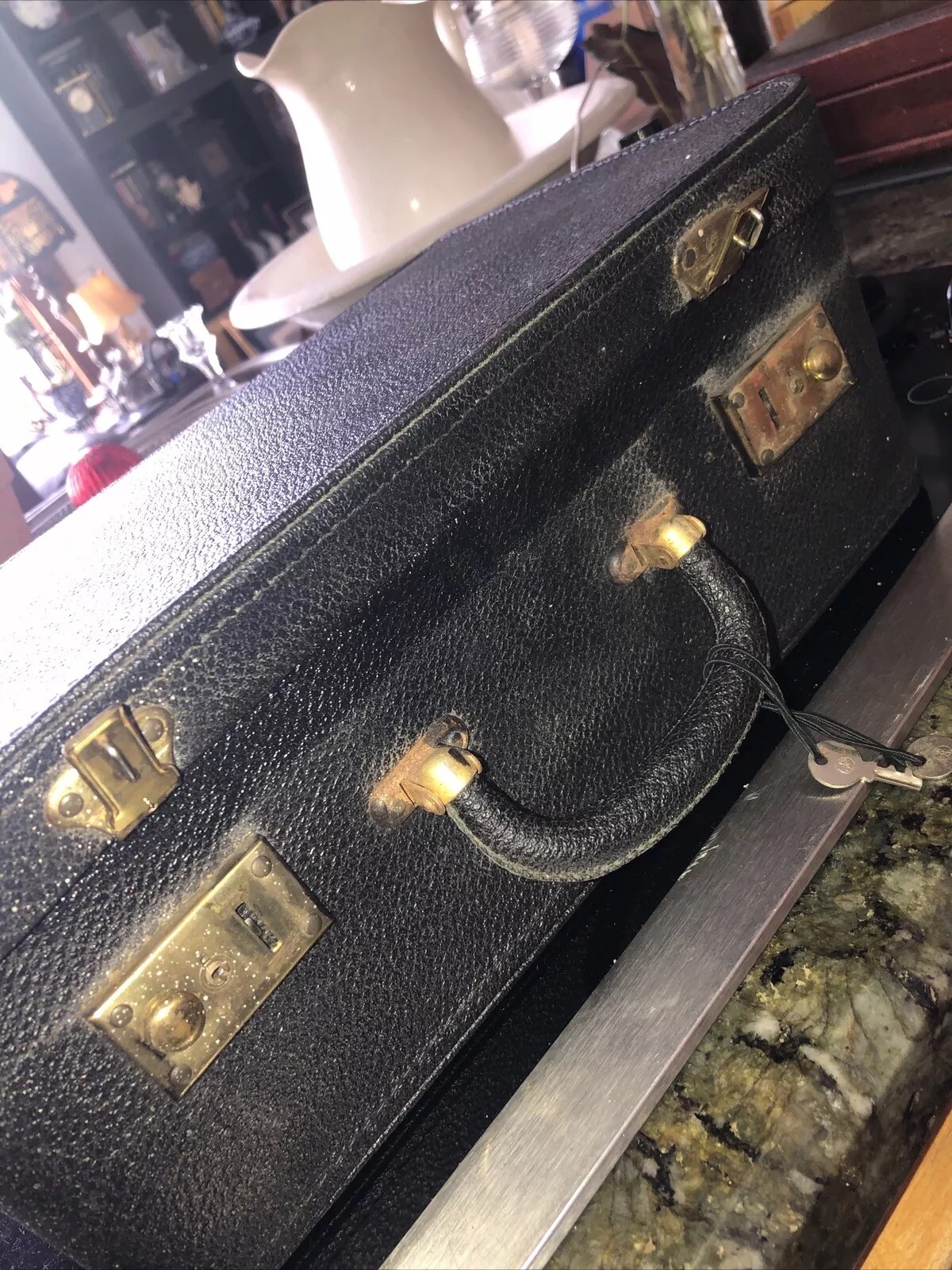 Vintage Hard Makeup Case- Red Plastic Lined Inside, Glass Bottles, Jar Plastic-