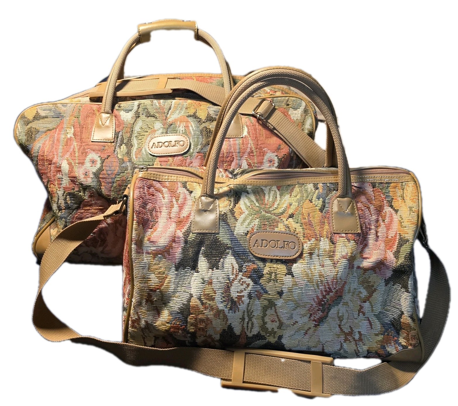 Adolfo VTG Floral Tapestry Travel Bag Duffel Tote Set Of 2