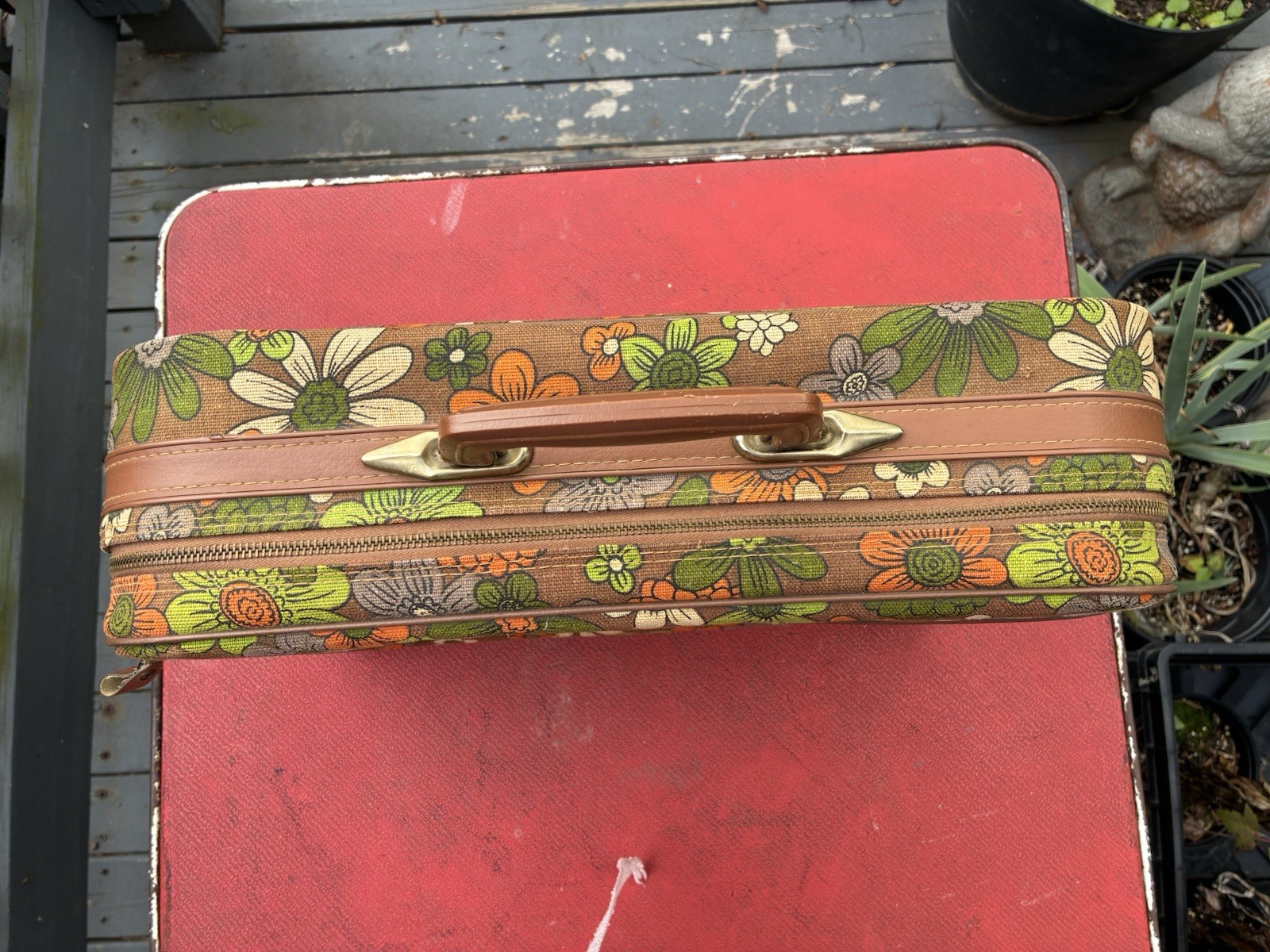 Vtg 60’s Floral Hippie Flower Power MCM Canvas Suitcase Japan Retro 17×12 Groovy