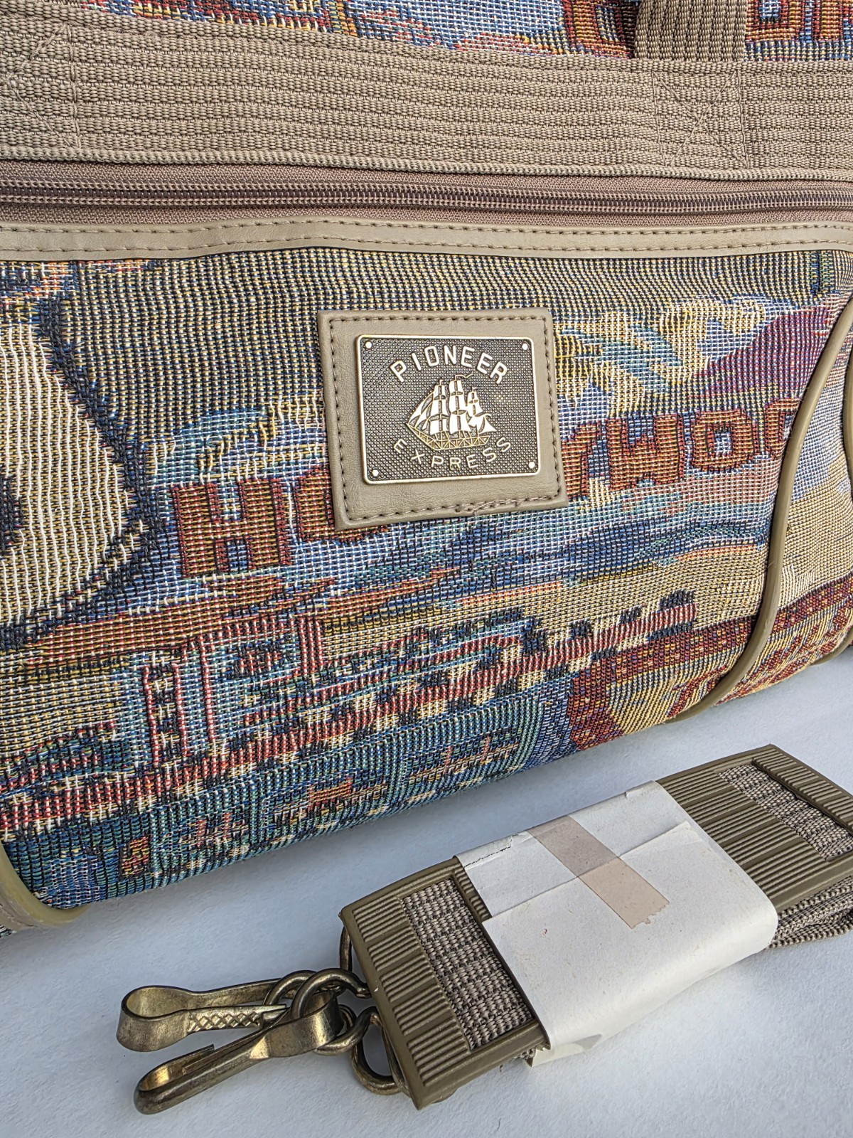 Vintage Pioneer Express Weekend Bag Route 66 Tapestry Duffel Carry On Travel.