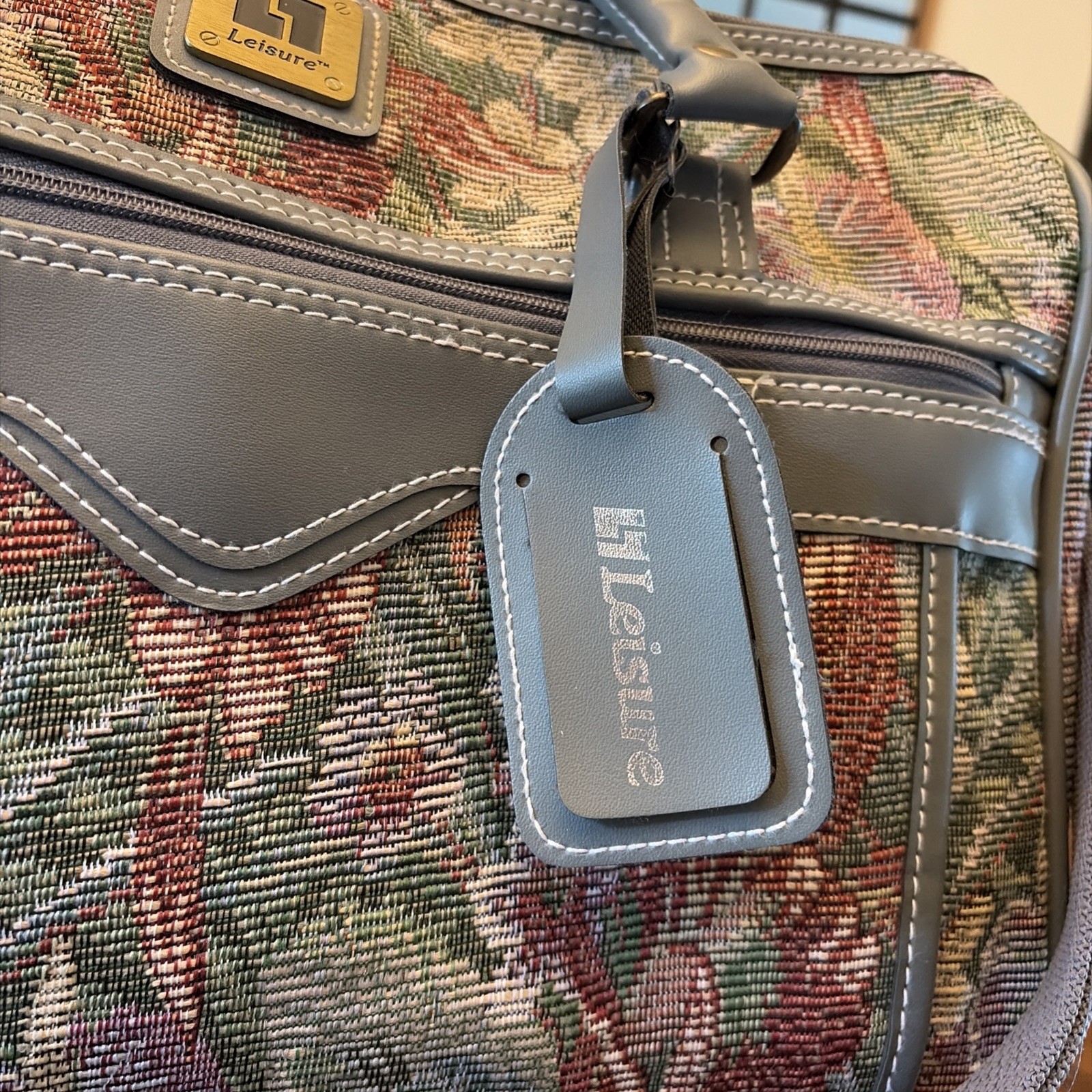 Vintage Leisure Luggage Floral With Gray Tapestry Travel Bag