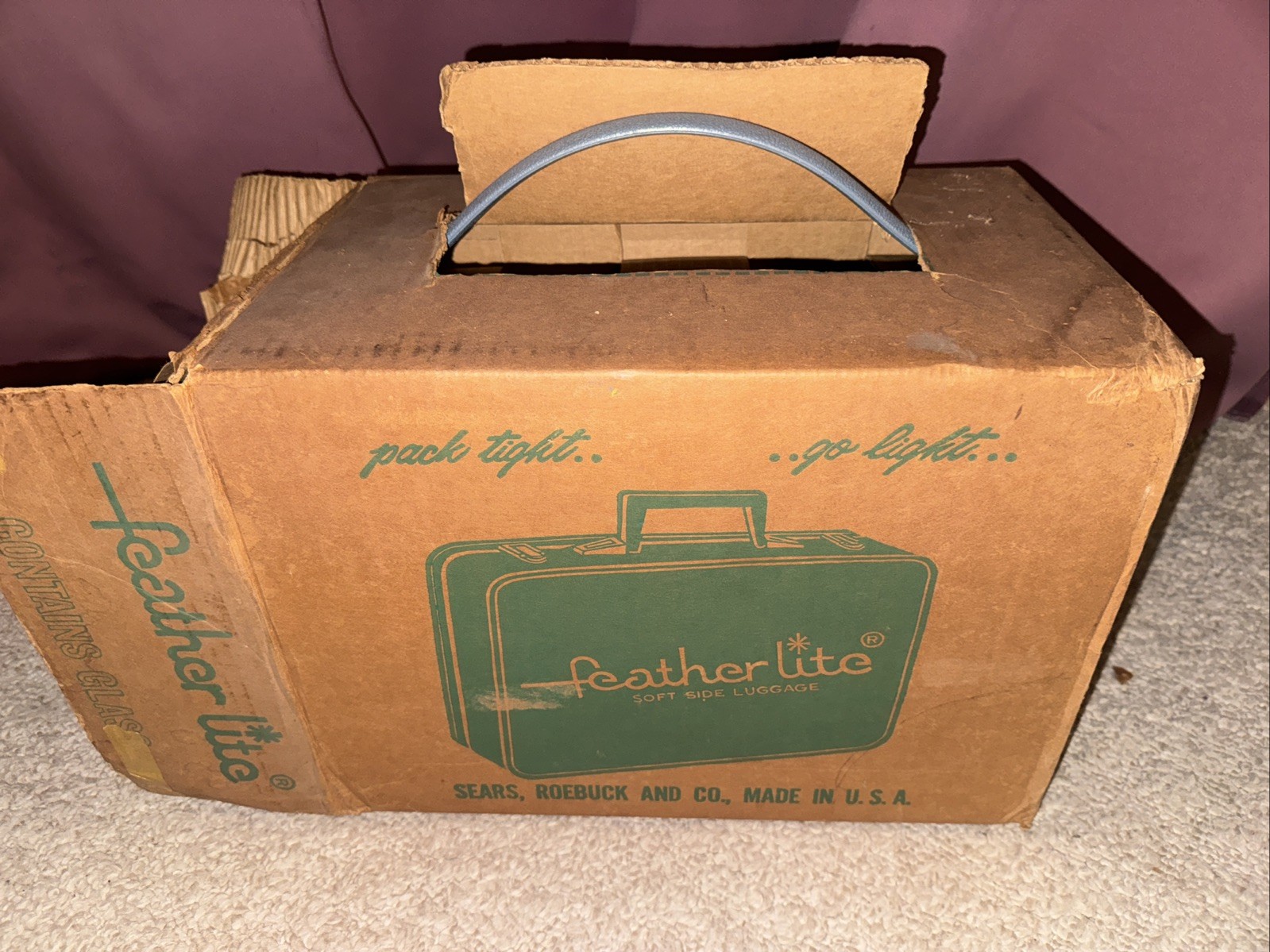 Vintage Cosmetic Case Sears Featherlite Blue Vanity Luggage w/ Keys & Orig Box